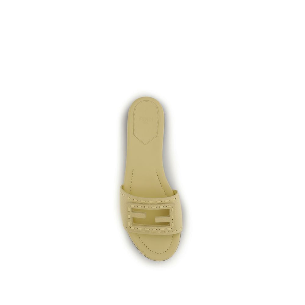 Fendi Beige Calf Leather Bos Taurus Flat Sandals | Regal Royce