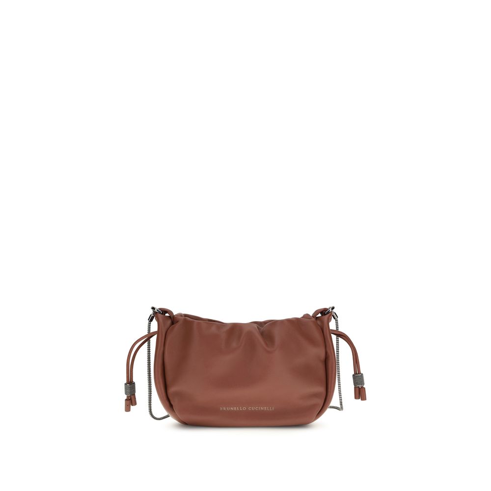 Brunello Cucinelli Brown Calf Leather Bos Taurus Shoulder Bag | Regal Royce