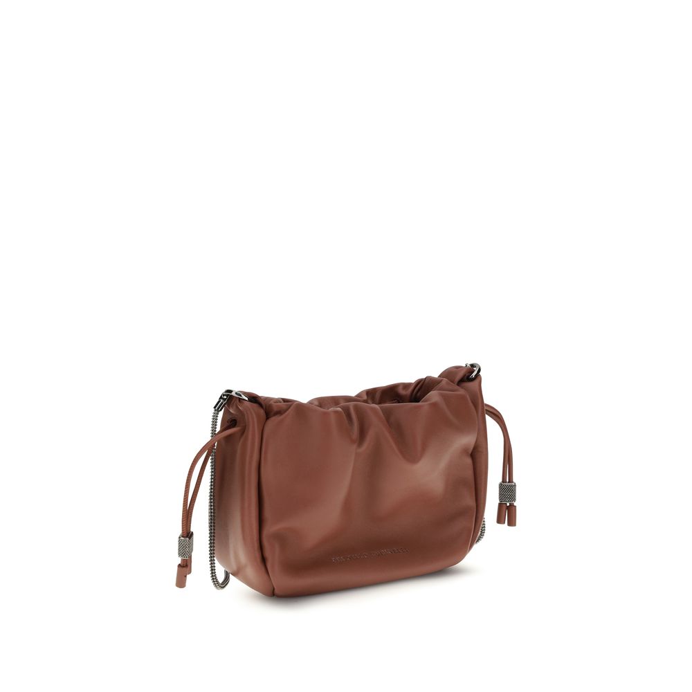 Brunello Cucinelli Brown Calf Leather Bos Taurus Shoulder Bag | Regal Royce
