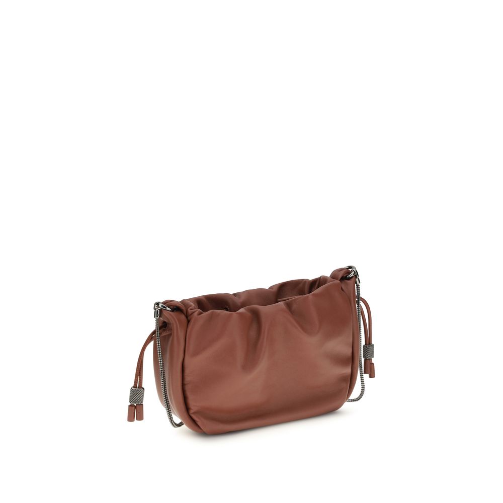 Brunello Cucinelli Brown Calf Leather Bos Taurus Shoulder Bag | Regal Royce
