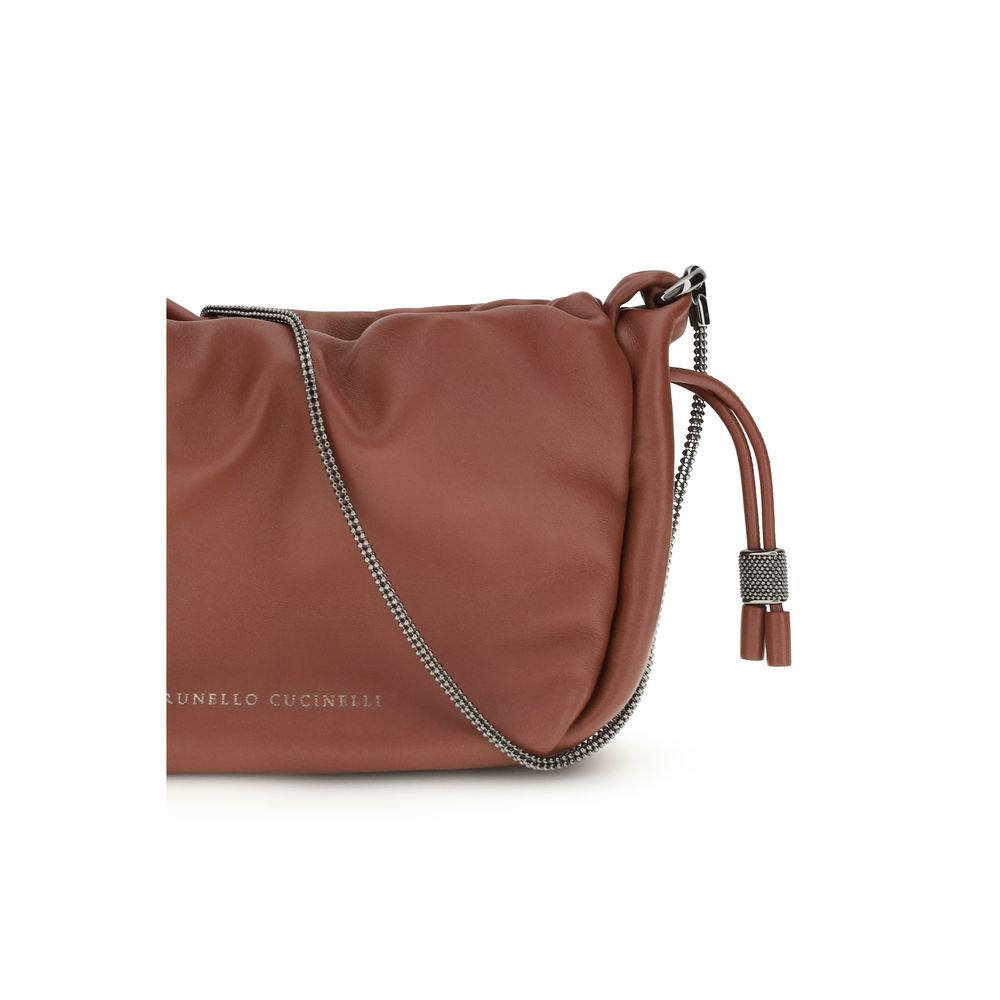 Brunello Cucinelli Brown Calf Leather Bos Taurus Shoulder Bag | Regal Royce