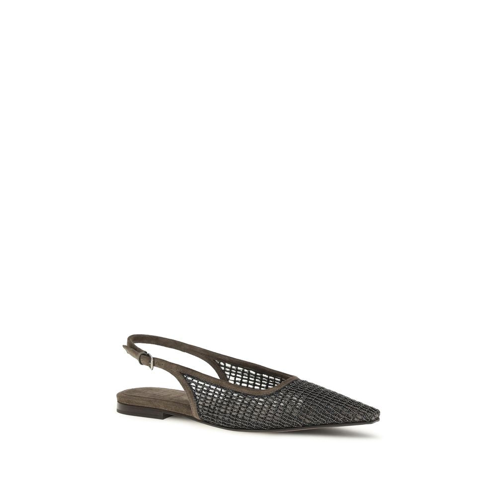 Brunello Cucinelli Brown Calf Leather Bos Taurus Ballet Flats | Regal Royce