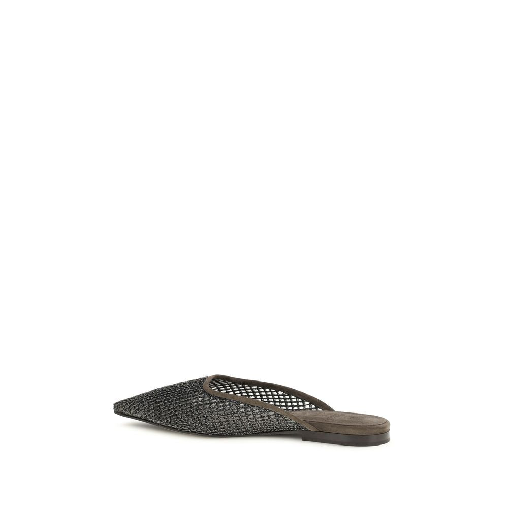 Brunello Cucinelli Brown Calf Leather Bos Taurus Ballet Flats | Regal Royce