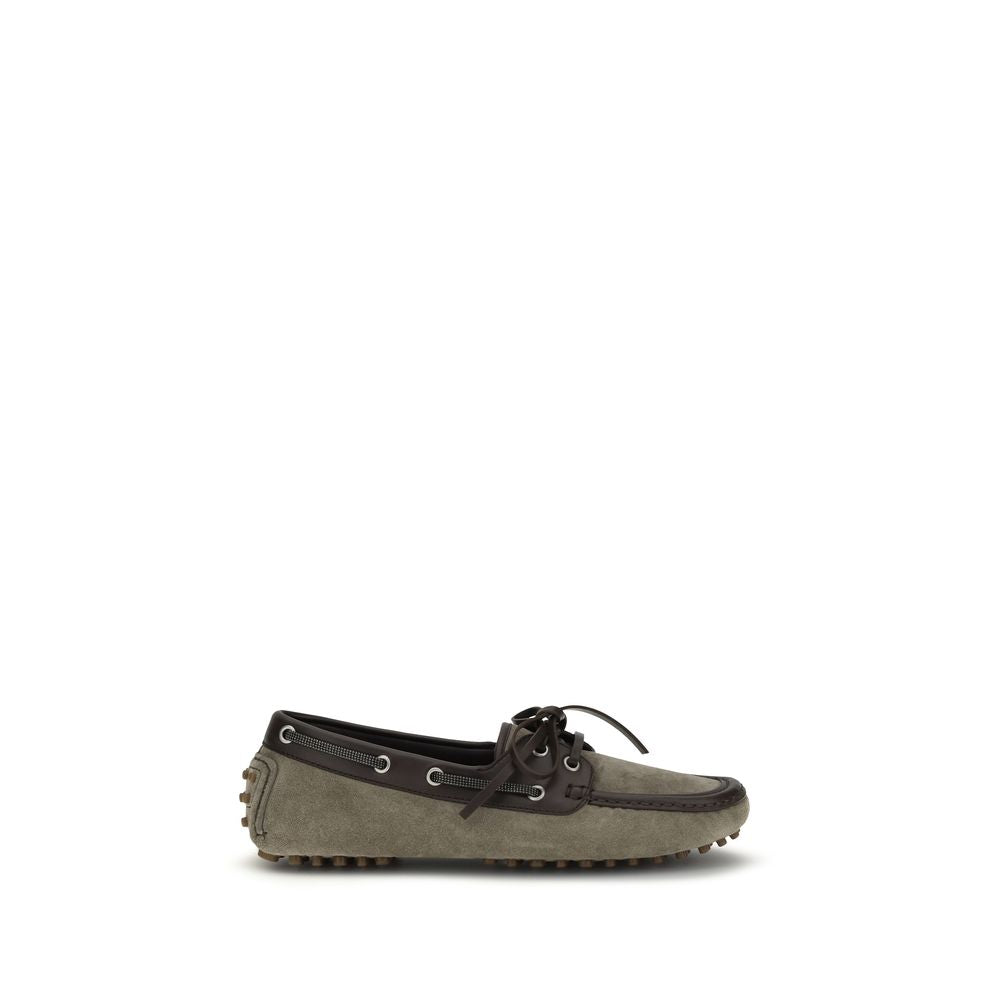 Brunello Cucinelli Gray Calf Leather Bos Taurus Slip-On Loafers | Regal Royce