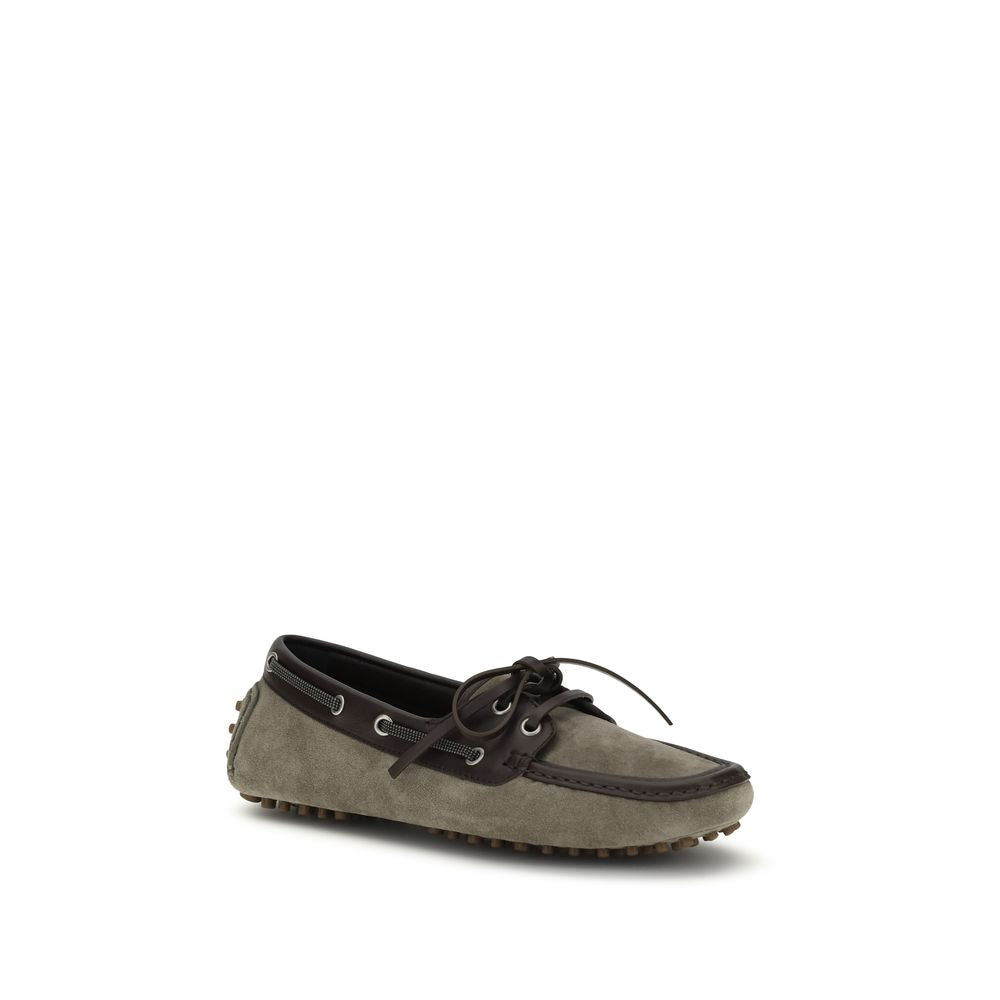 Brunello Cucinelli Gray Calf Leather Bos Taurus Slip-On Loafers | Regal Royce