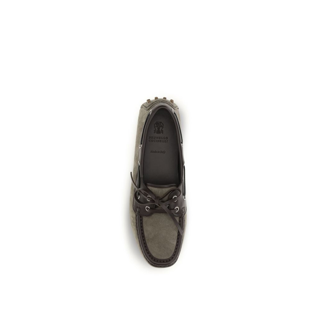 Brunello Cucinelli Gray Calf Leather Bos Taurus Slip-On Loafers | Regal Royce