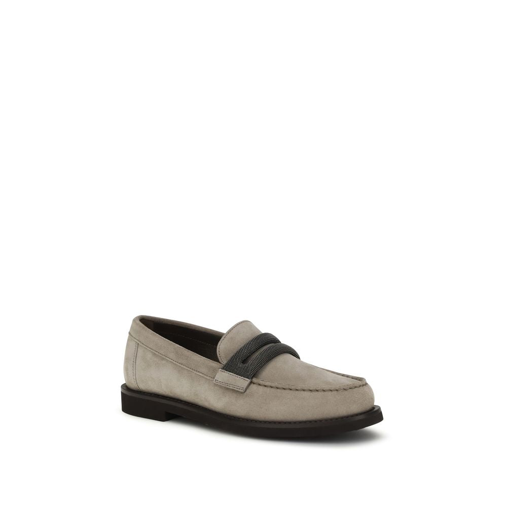 Brunello Cucinelli Gray Calf Leather Bos Taurus Slip-On Loafers | Regal Royce