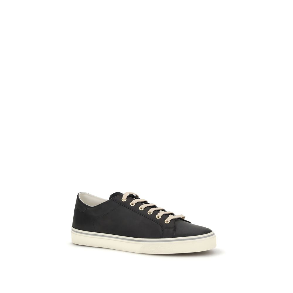 Brunello Cucinelli Black Calf Leather Bos Taurus Low Top Sneakers | Regal Royce