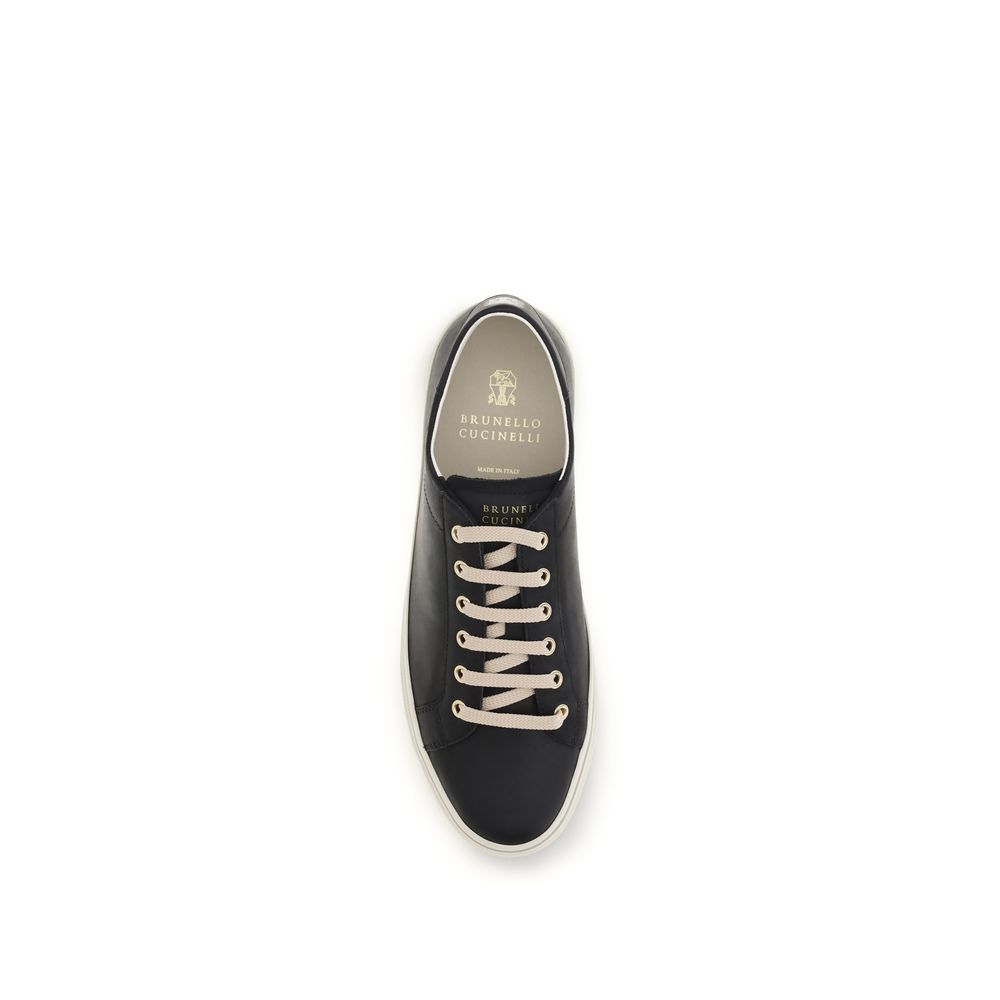 Brunello Cucinelli Black Calf Leather Bos Taurus Low Top Sneakers | Regal Royce