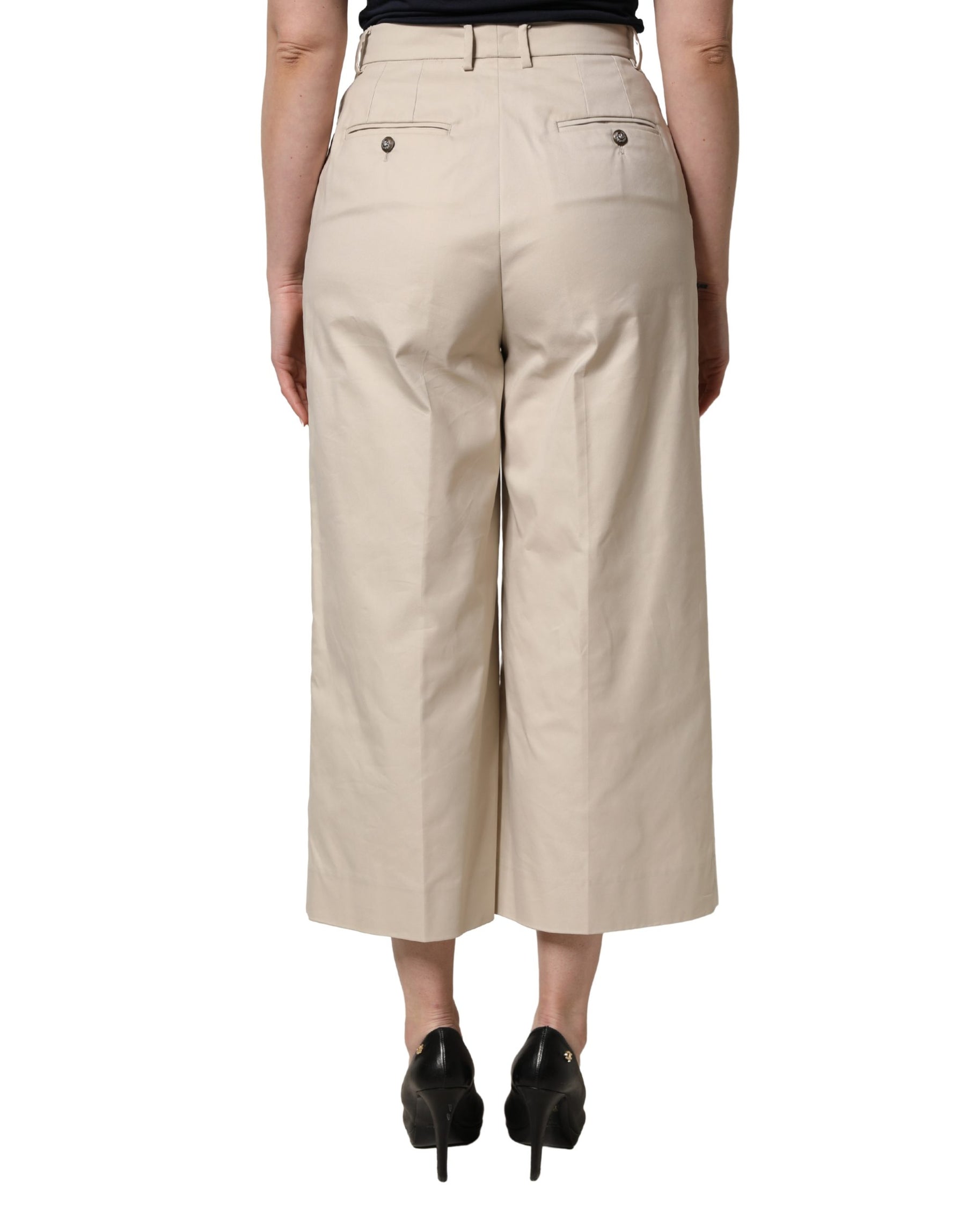 Dolce & Gabbana Beige Cotton Mid Waist Cropped Trouser Pants | Regal Royce