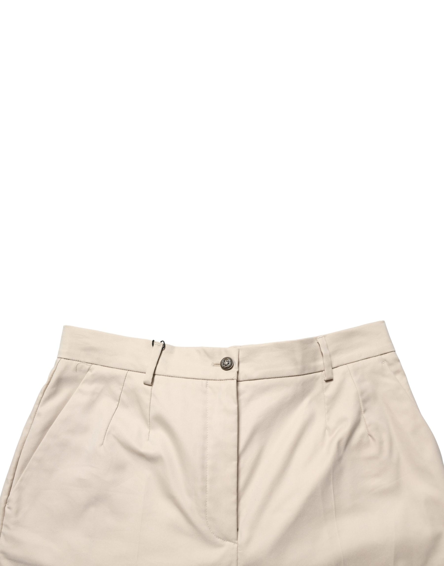 Dolce & Gabbana Beige Cotton Mid Waist Cropped Trouser Pants | Regal Royce