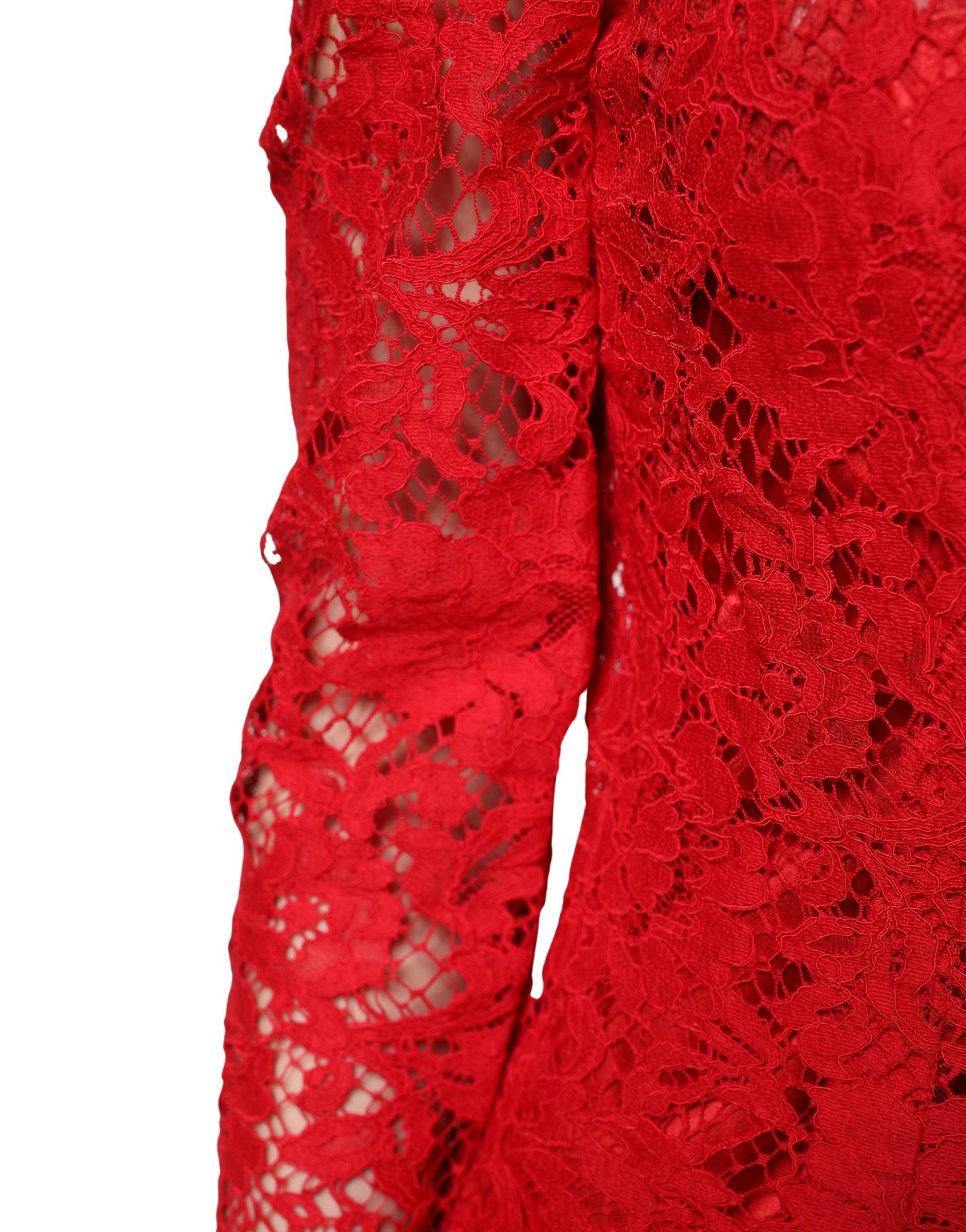 Dolce & Gabbana Red Lace Floral Embroidery Long Sleeves Top | Regal Royce