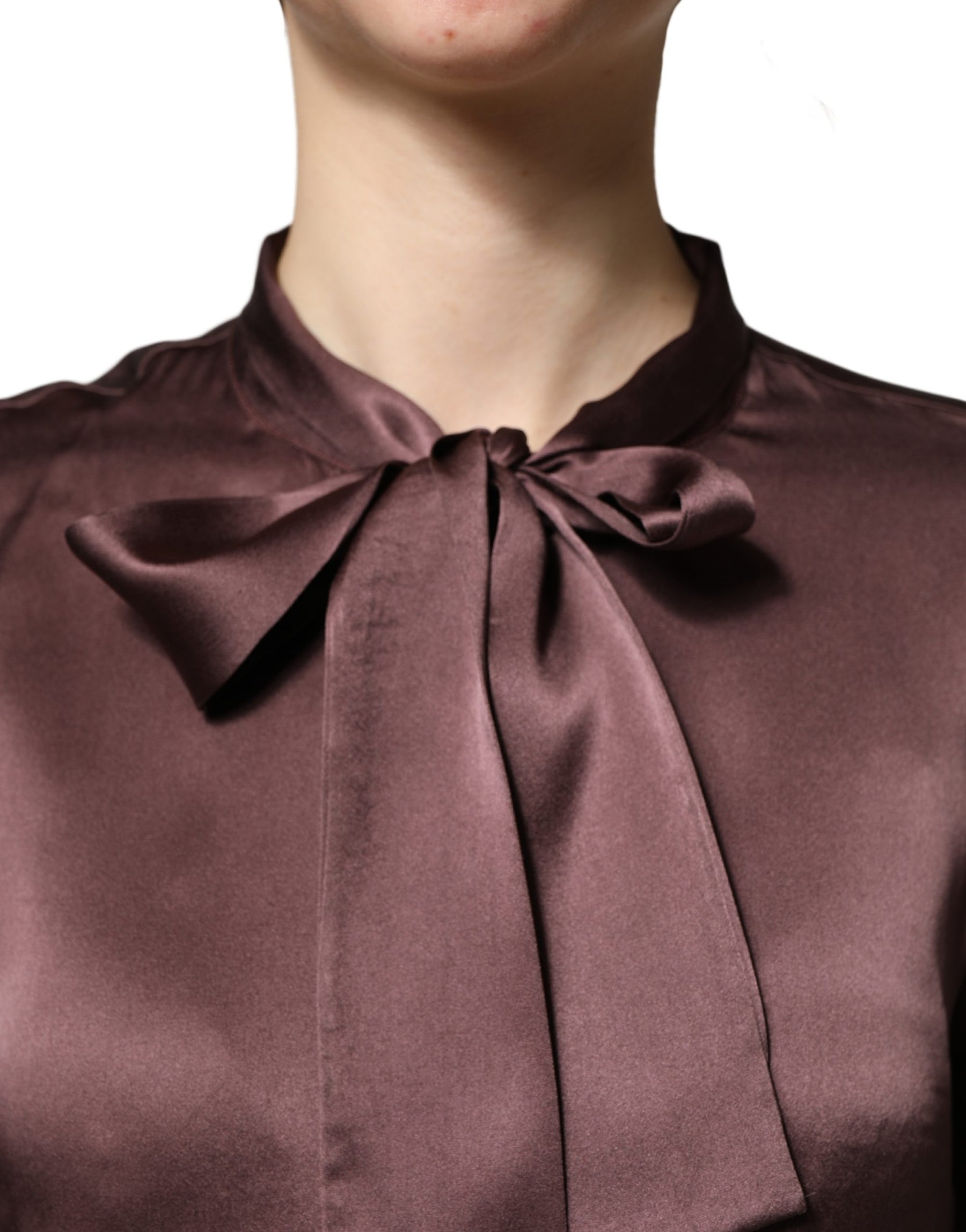 Dolce & Gabbana Violet Satin Long Sleeve Ascot Tie Shirt Top | Regal Royce