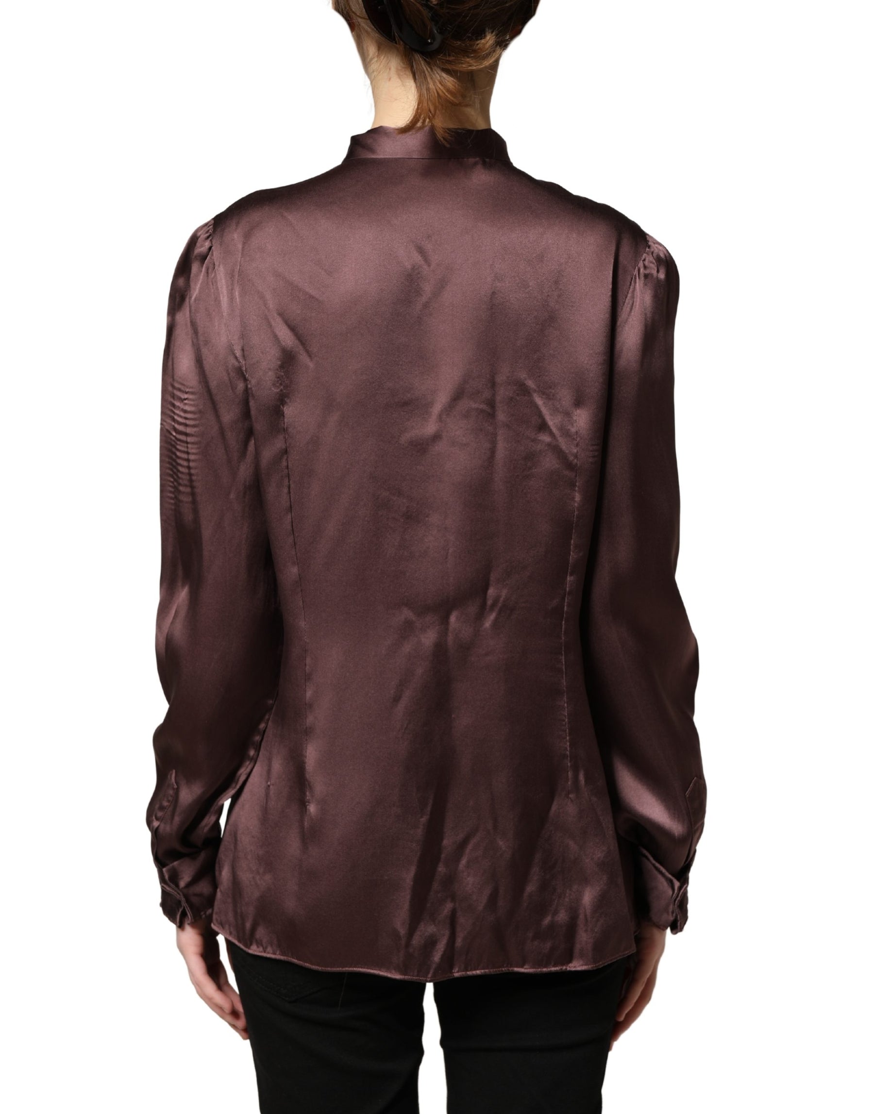 Dolce & Gabbana Violet Satin Long Sleeve Ascot Tie Shirt Top | Regal Royce