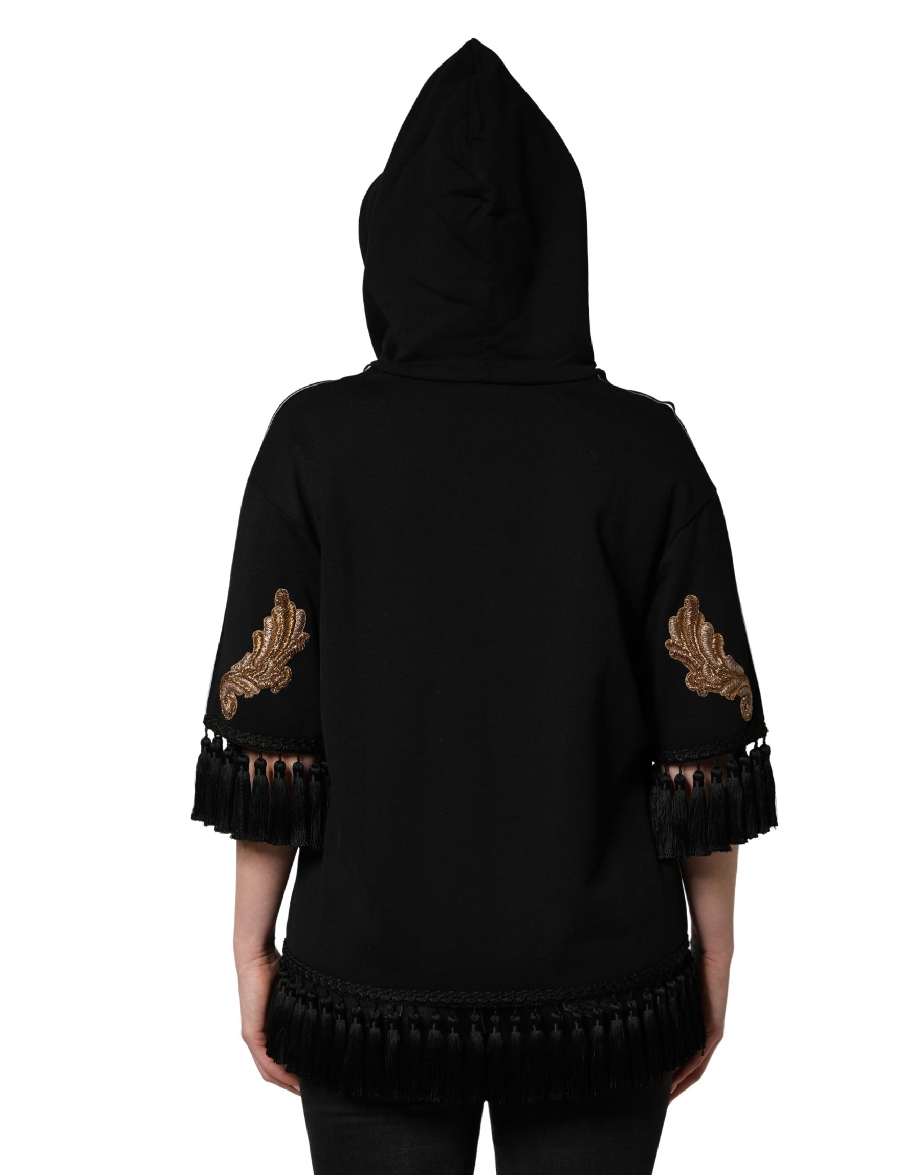 Dolce & Gabbana Black Embroidered Tassel Hooded Sweatshirt Sweater | Regal Royce