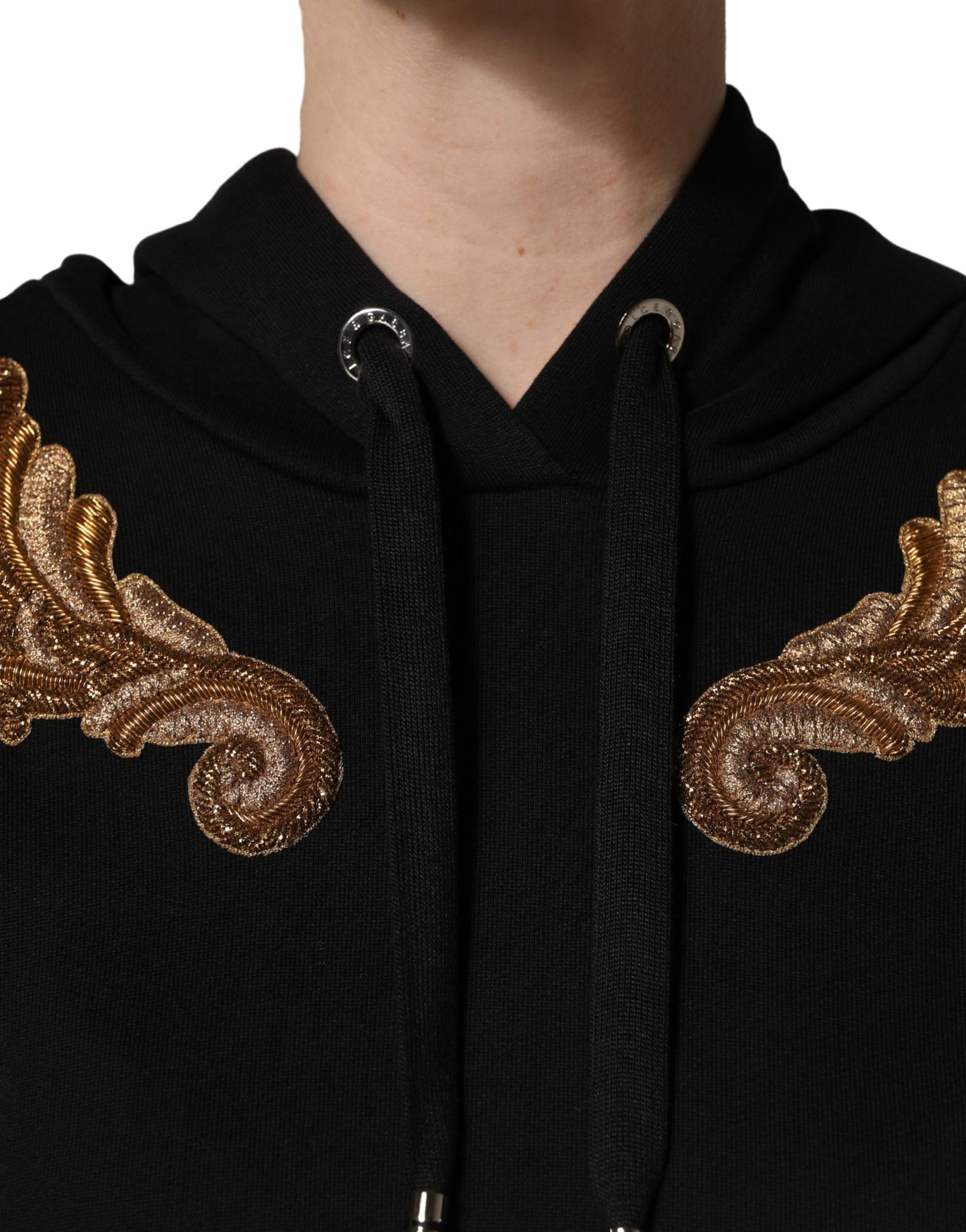 Dolce & Gabbana Black Embroidered Tassel Hooded Sweatshirt Sweater | Regal Royce