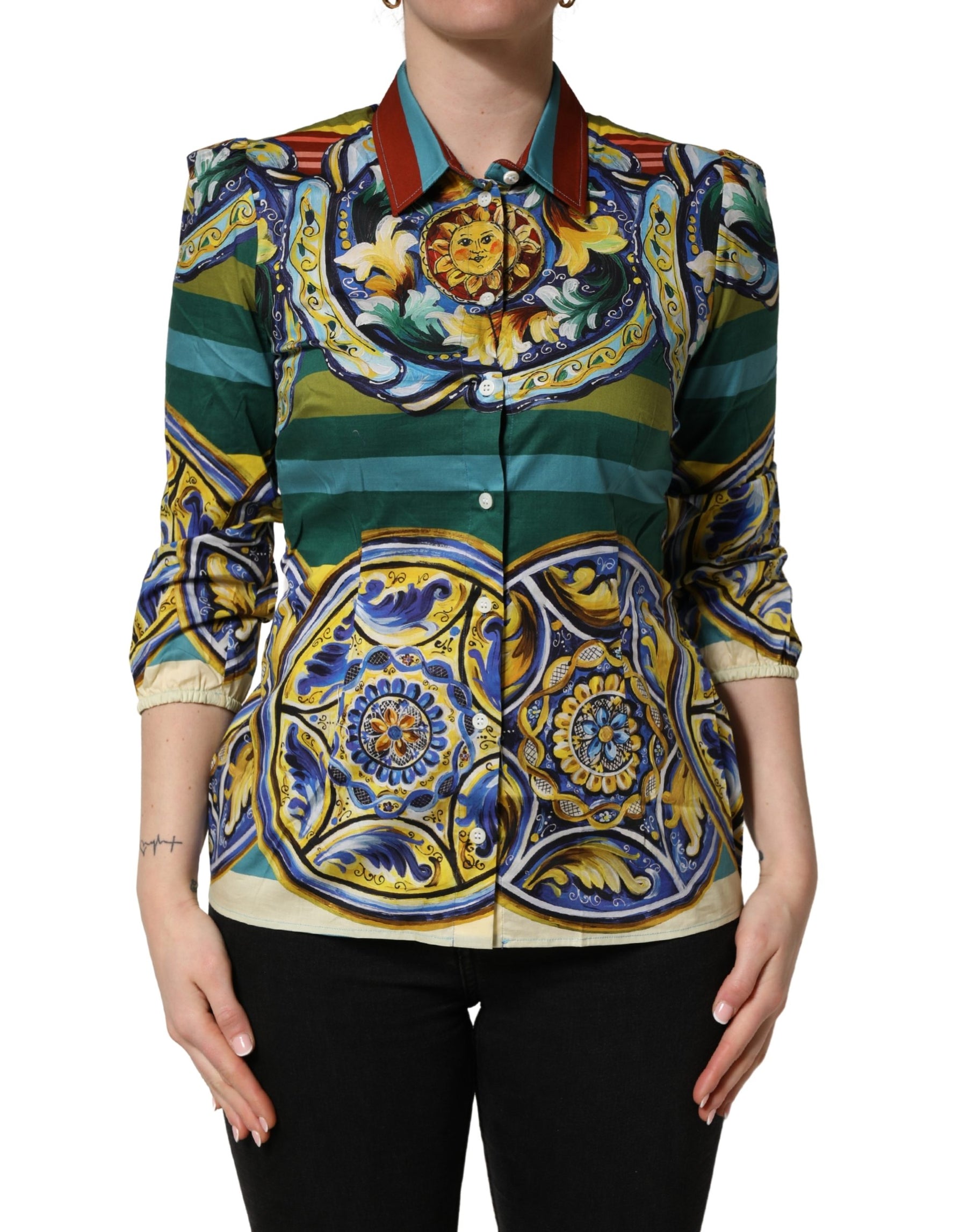 Dolce & Gabbana Multicolor Majolica Print Cotton Blouse Top | Regal Royce