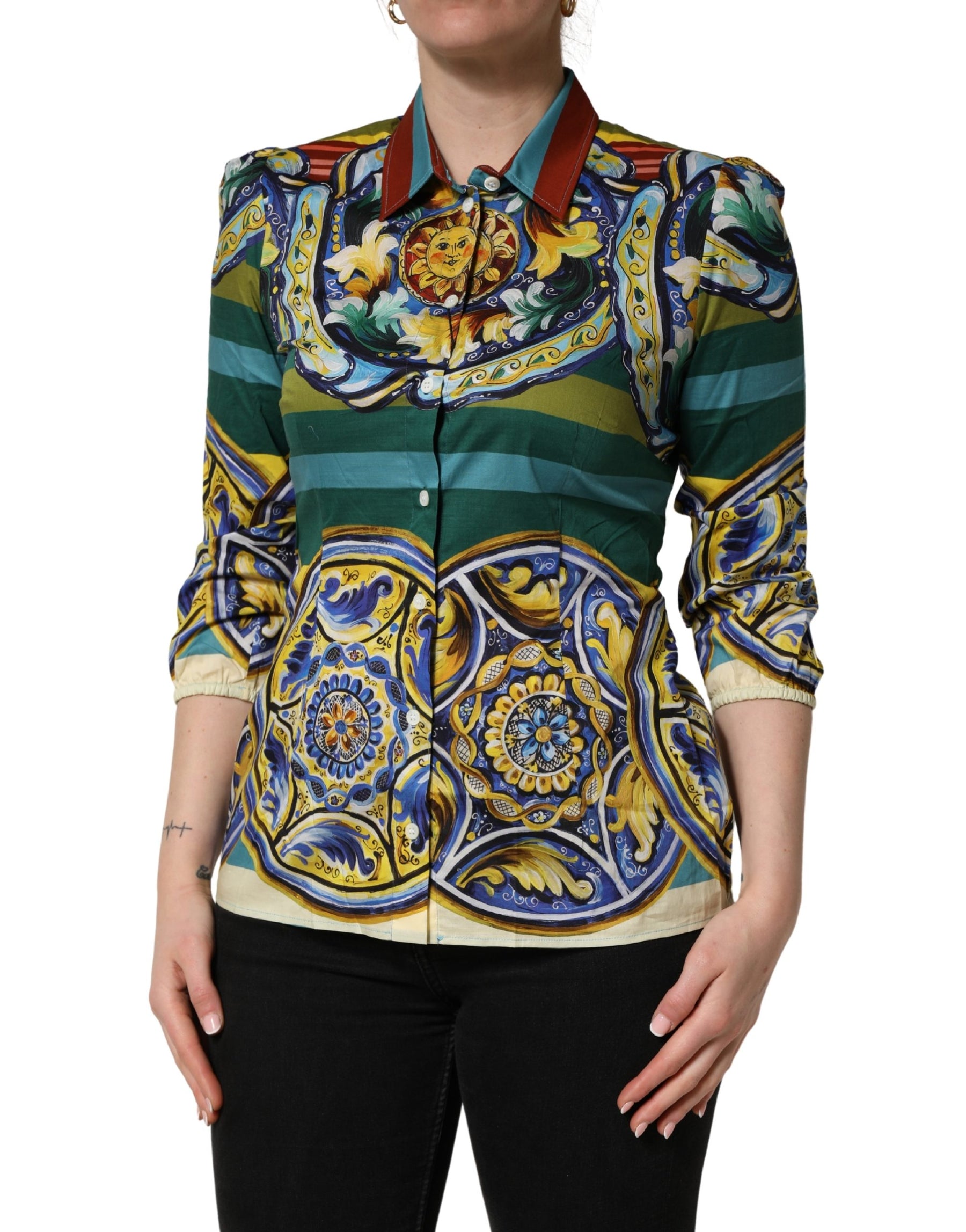 Dolce & Gabbana Multicolor Majolica Print Cotton Blouse Top | Regal Royce