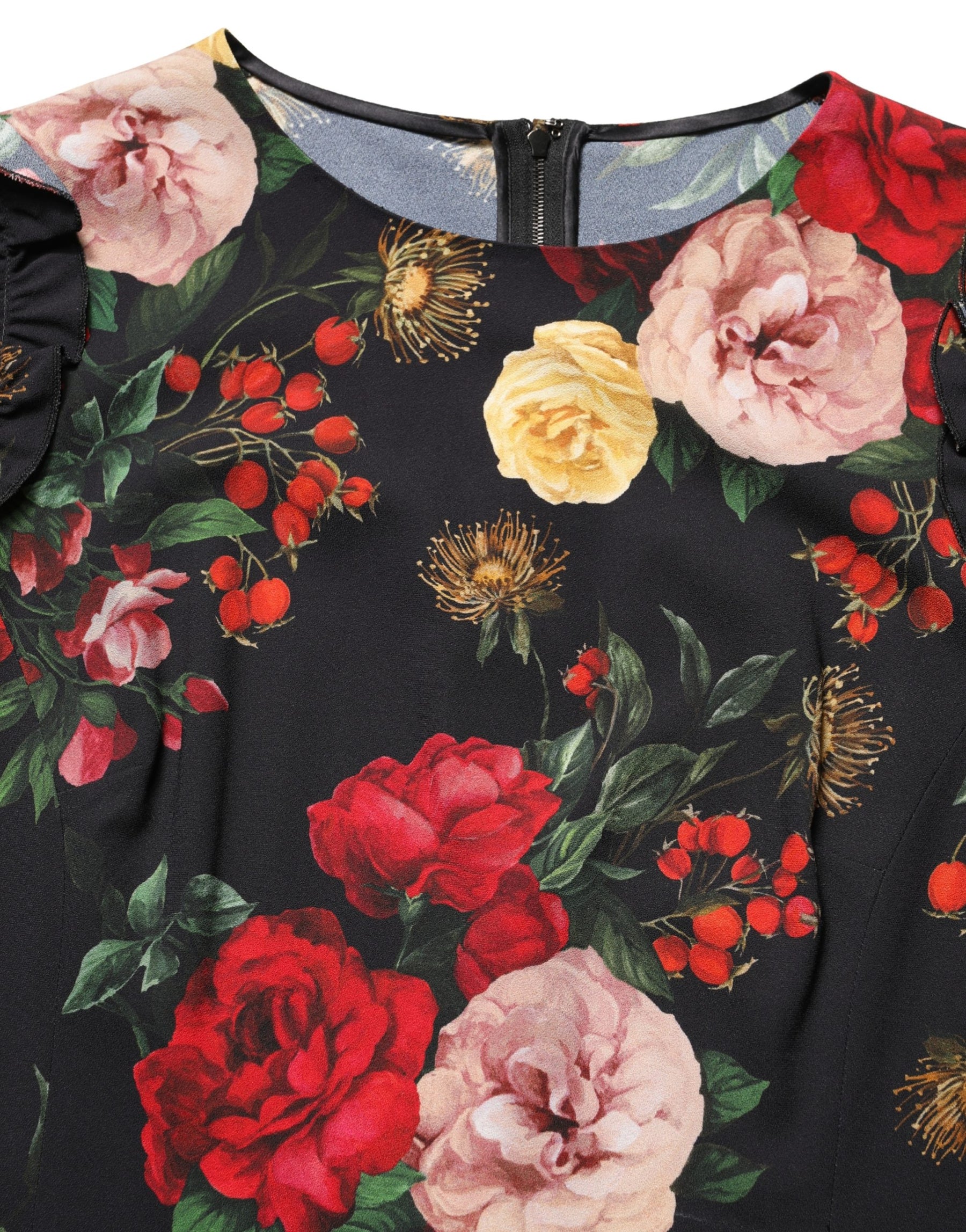 Dolce & Gabbana Black Floral Crepe Frill Detail Blouse Top | Regal Royce