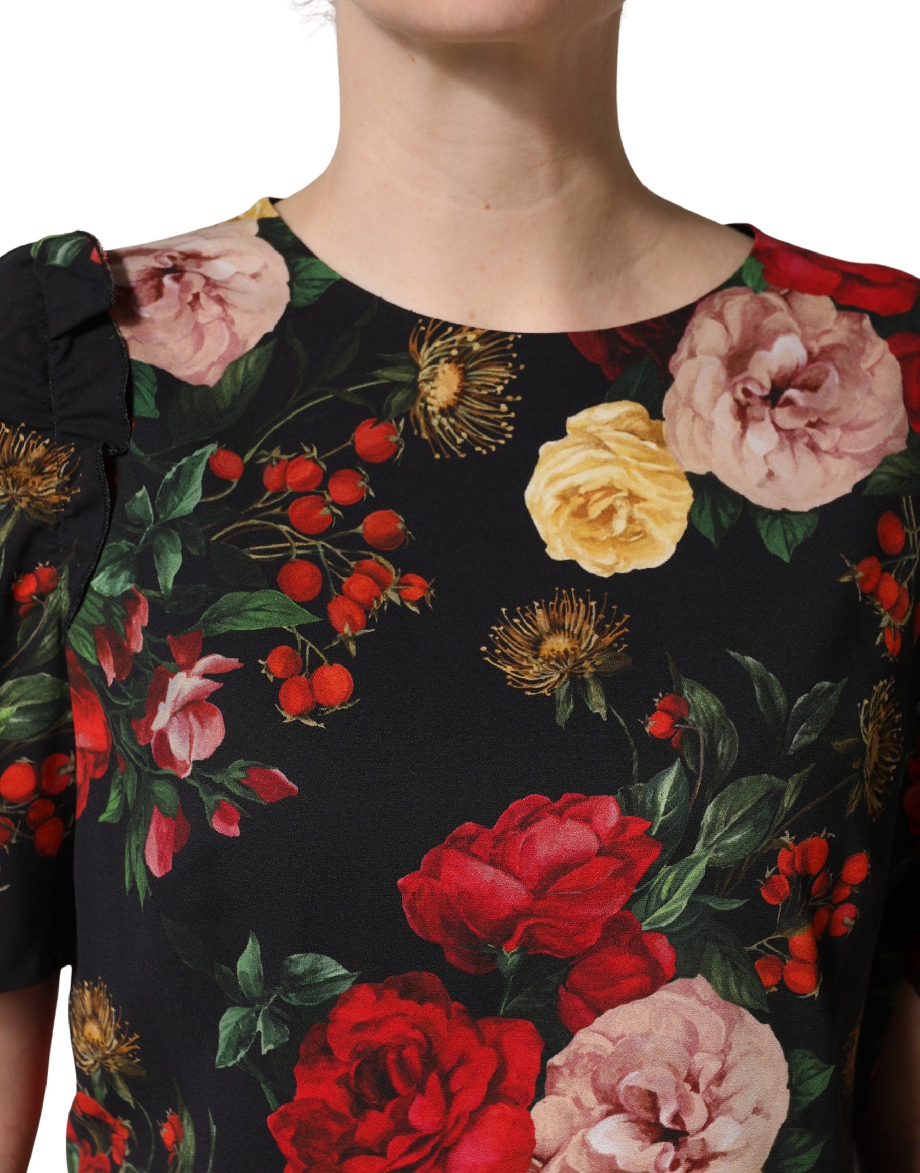 Dolce & Gabbana Black Floral Crepe Frill Detail Blouse Top | Regal Royce