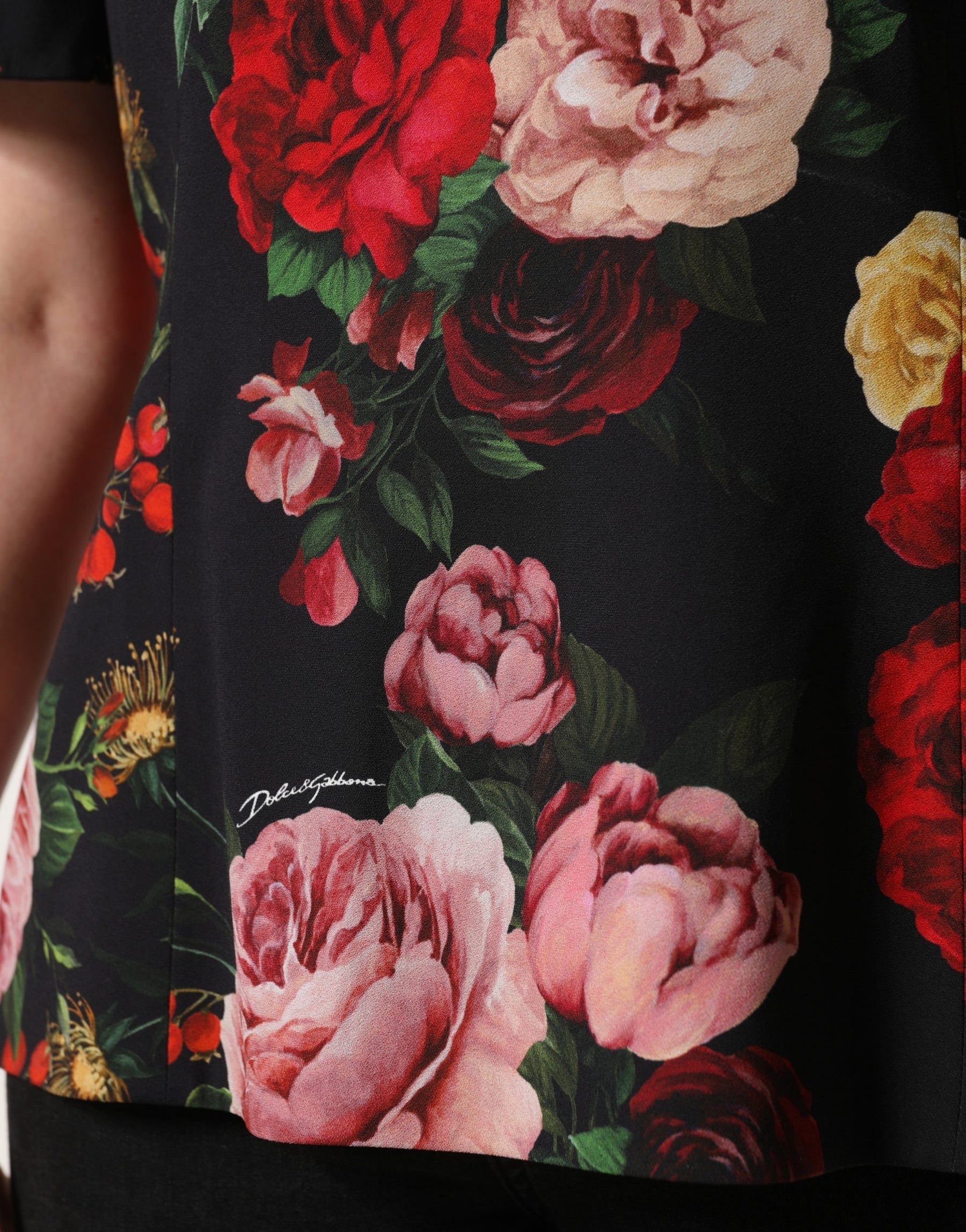Dolce & Gabbana Black Floral Crepe Frill Detail Blouse Top | Regal Royce