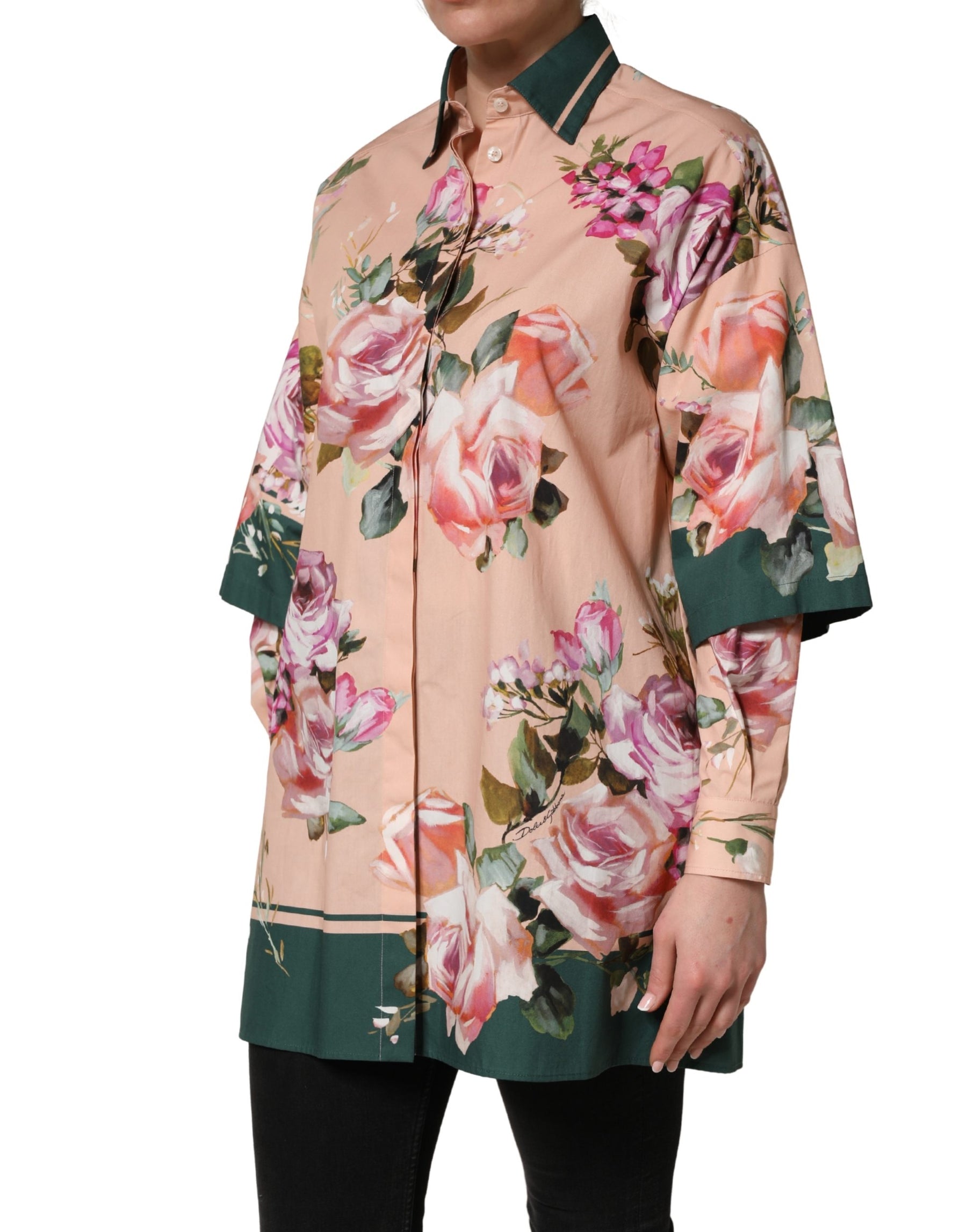 Dolce & Gabbana Pink Floral Cotton Button Front Shirt Top | Regal Royce