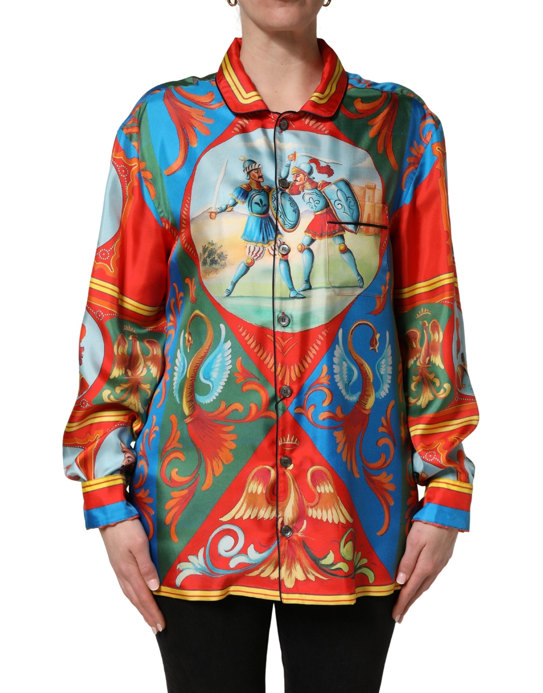 Dolce & Gabbana Multicolor Printed Long Sleeve Button Down Shirt Top | Regal Royce