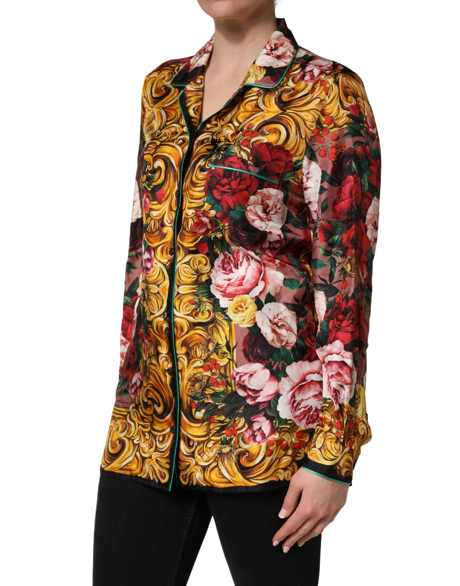 Dolce & Gabbana Multicolor Floral Long Sleeves Button Down Shirt Top | Regal Royce