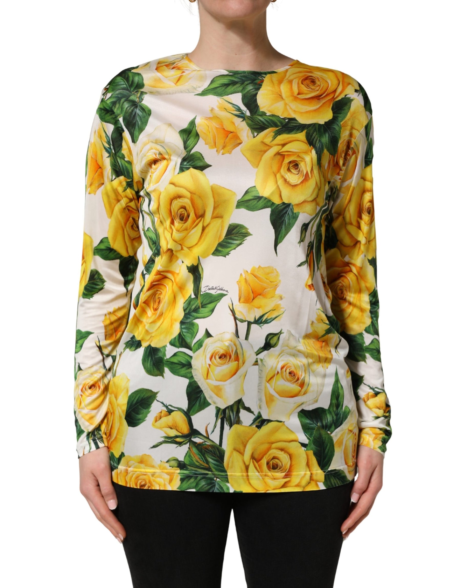 Dolce & Gabbana Yellow Rose Floral Long Sleeves Blouse Top | Regal Royce
