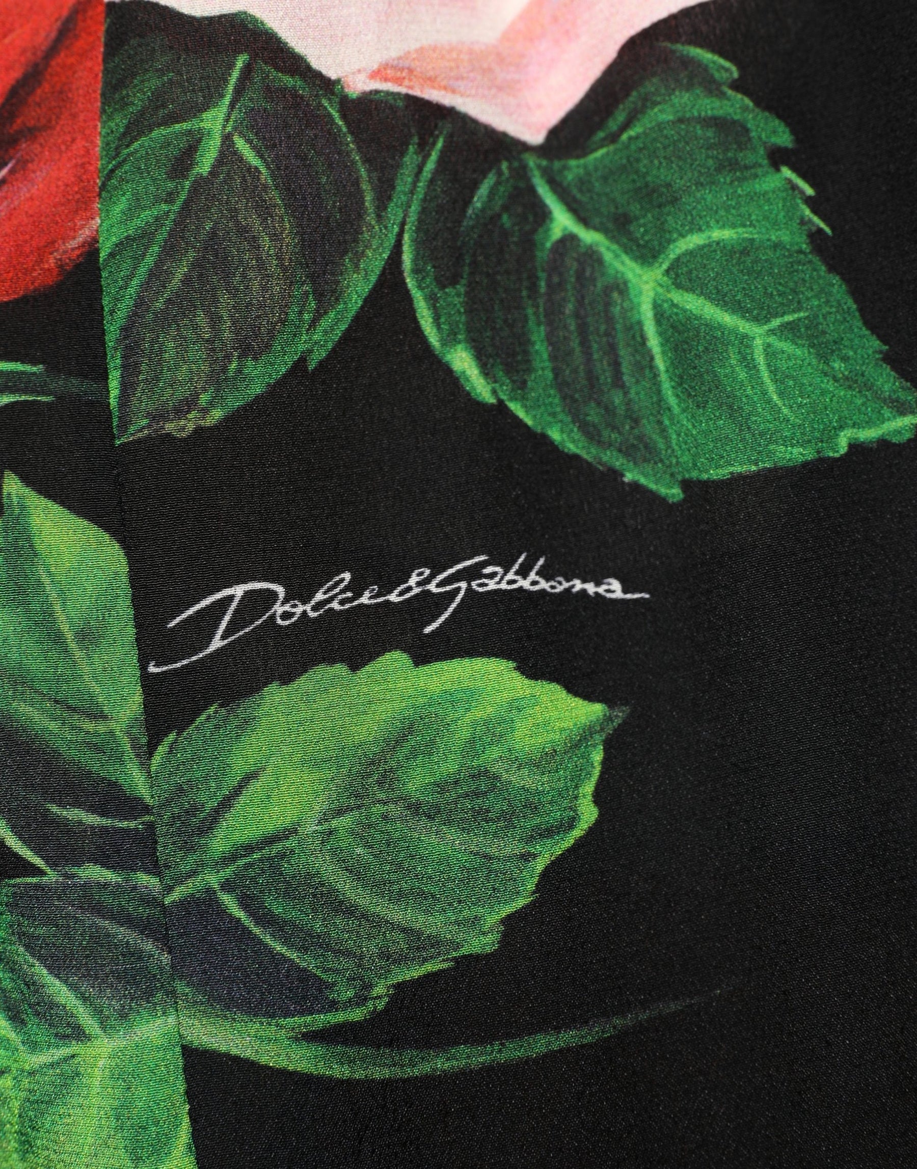 Dolce & Gabbana Black Rose Print Silk Off The Shoulder Blouse Top | Regal Royce