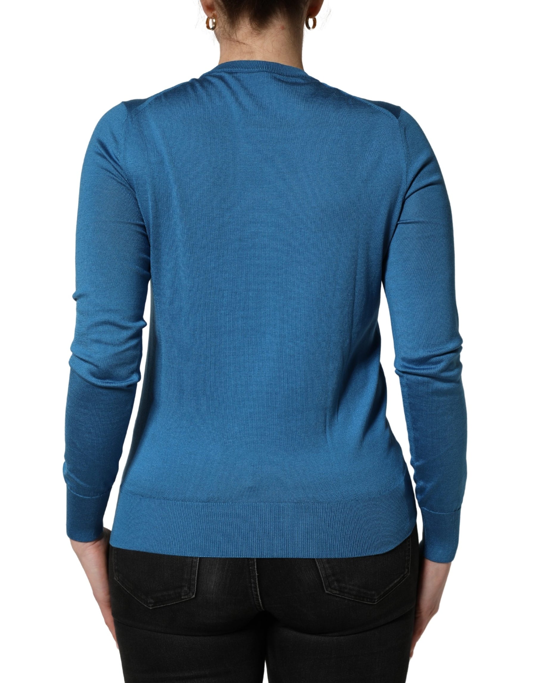 Dolce & Gabbana Blue Silk Sequined CrewNeck Pullover Sweater | Regal Royce