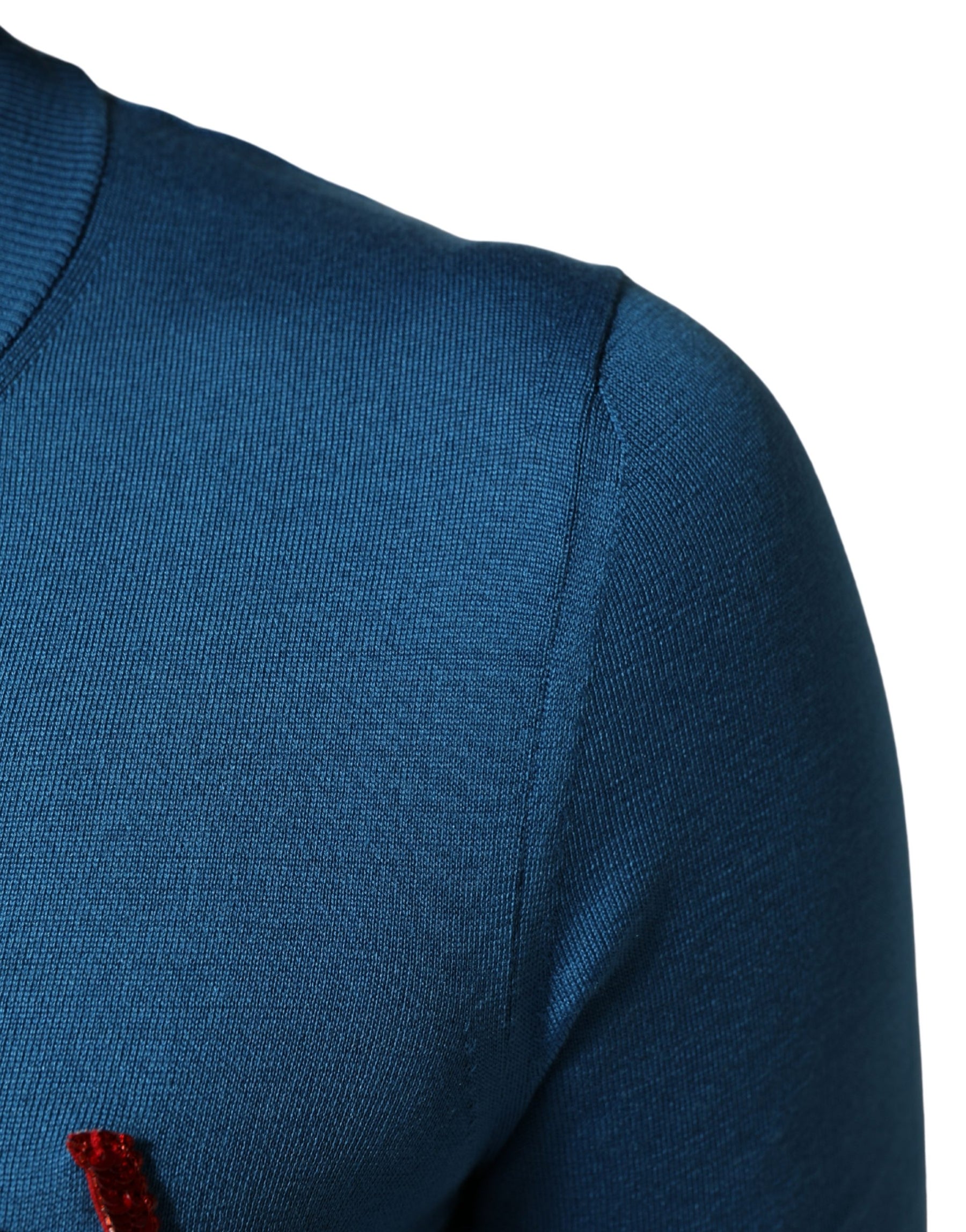 Dolce & Gabbana Blue Silk Sequined CrewNeck Pullover Sweater | Regal Royce