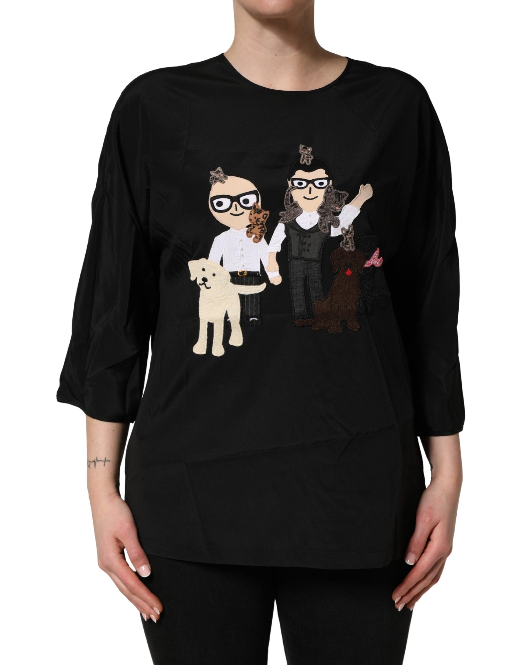 Dolce & Gabbana Black #dgfamily Silk Blouse Top | Regal Royce