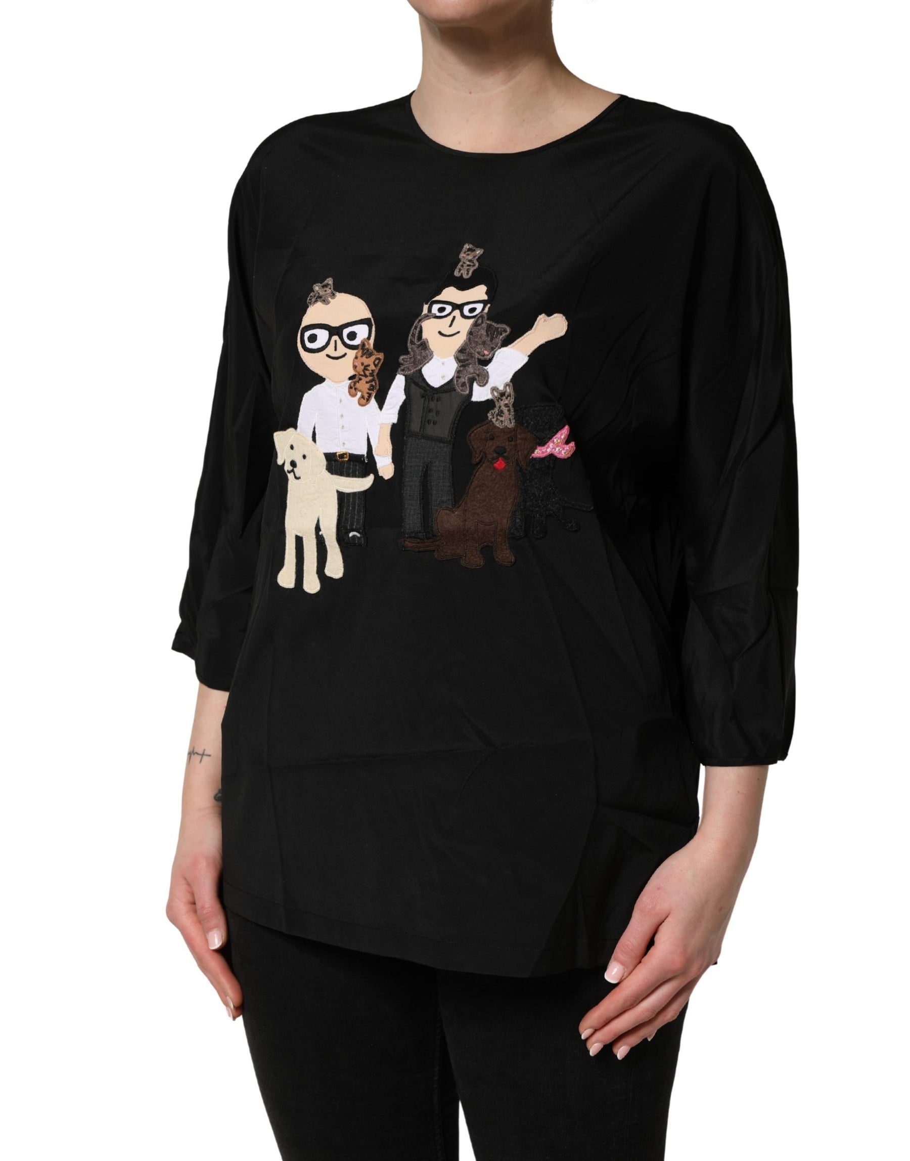 Dolce & Gabbana Black #dgfamily Silk Blouse Top | Regal Royce