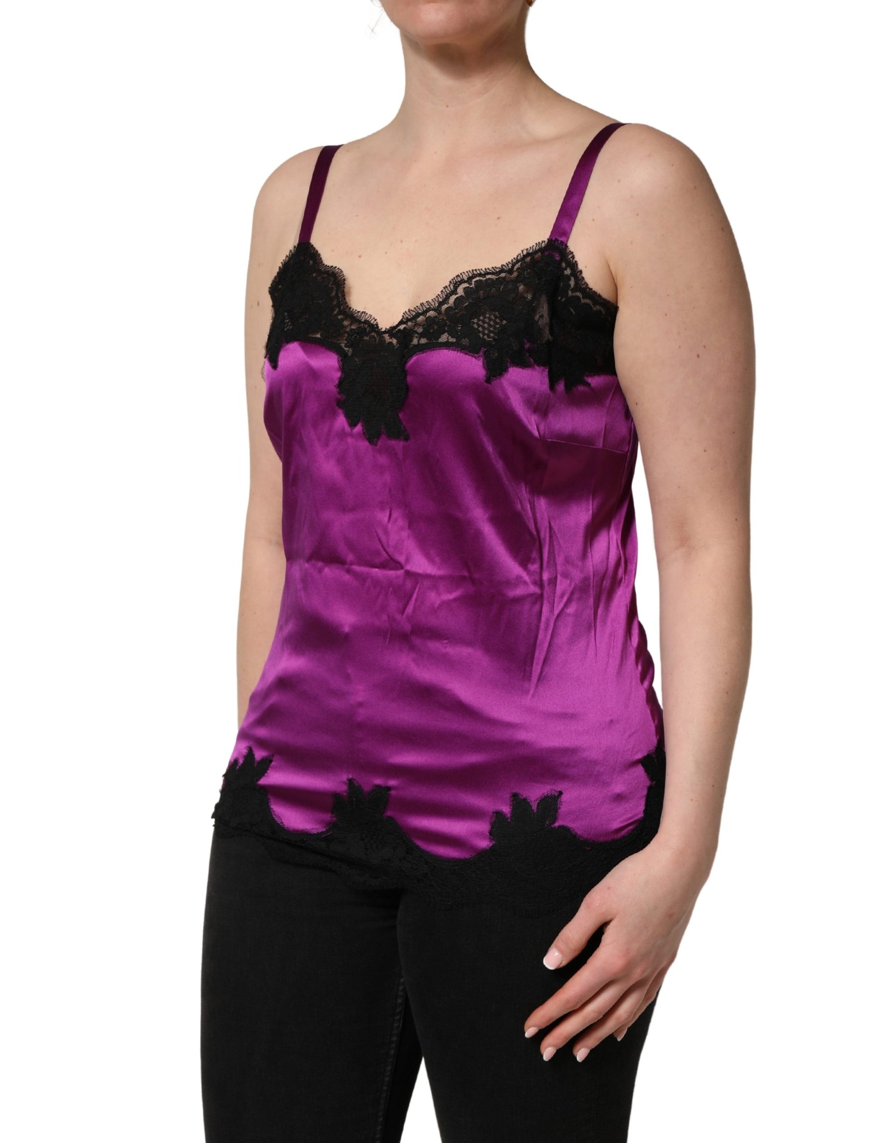 Dolce & Gabbana Purple Silk Lace Trim Camisole Sleeveless Tank Top | Regal Royce