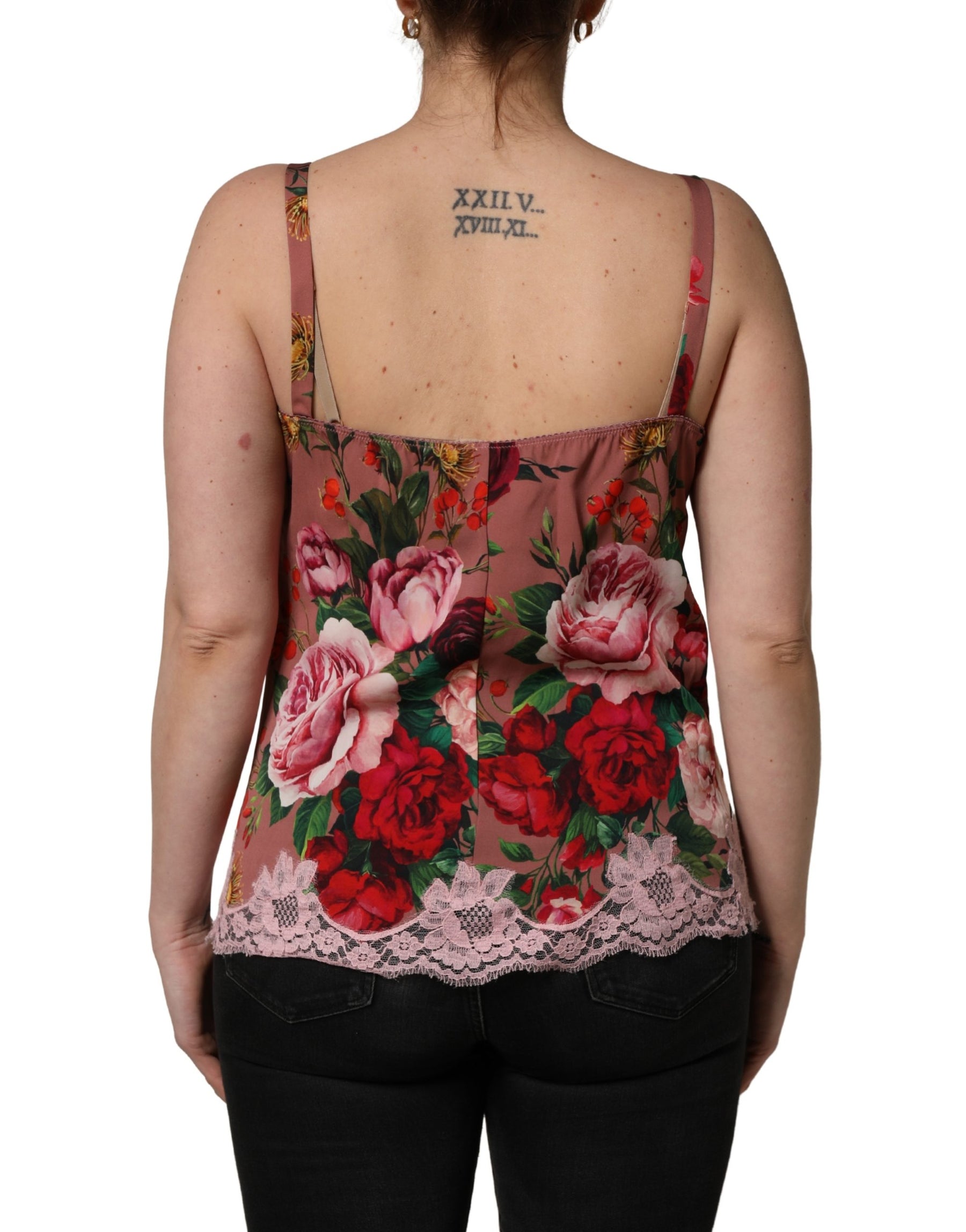Dolce & Gabbana Brown Rose Print Satin Lace Camisole Tank Top | Regal Royce
