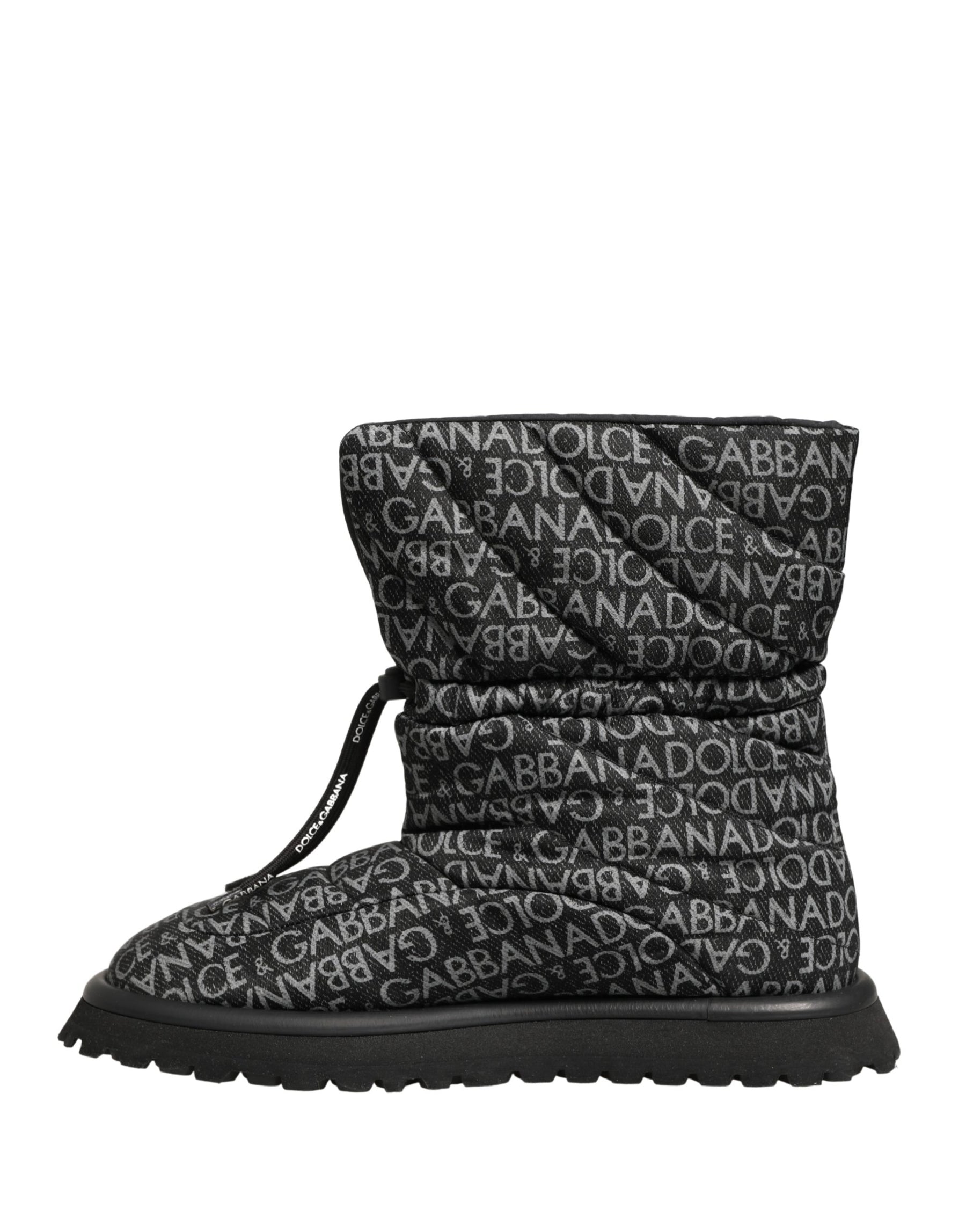 Dolce & Gabbana Black Logo Print Lace Up Snow Boots Shoes | Regal Royce