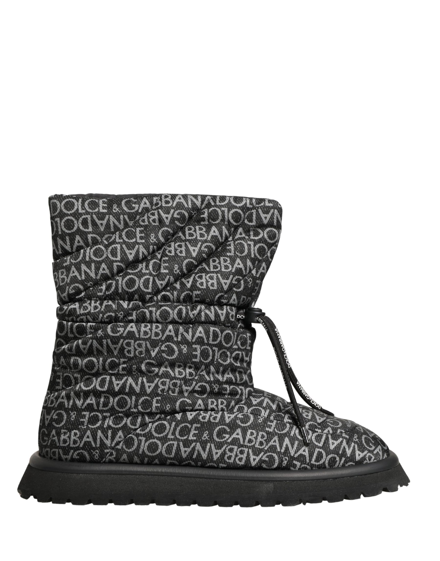 Dolce & Gabbana Black Logo Print Lace Up Snow Boots Shoes | Regal Royce