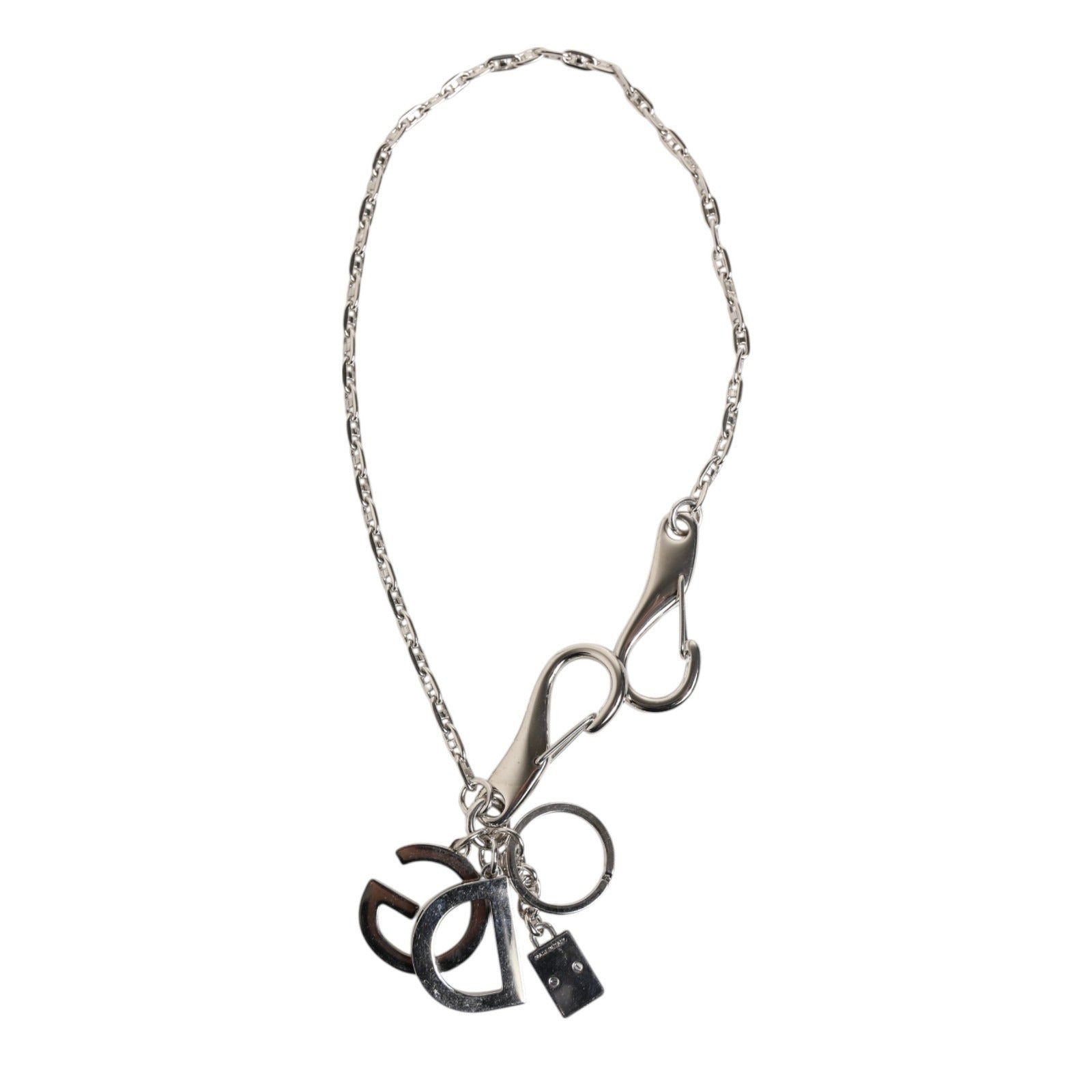 Dolce & Gabbana Silver Tone DG Logo Keychain Key Holder Bag Charm Keyring | Regal Royce