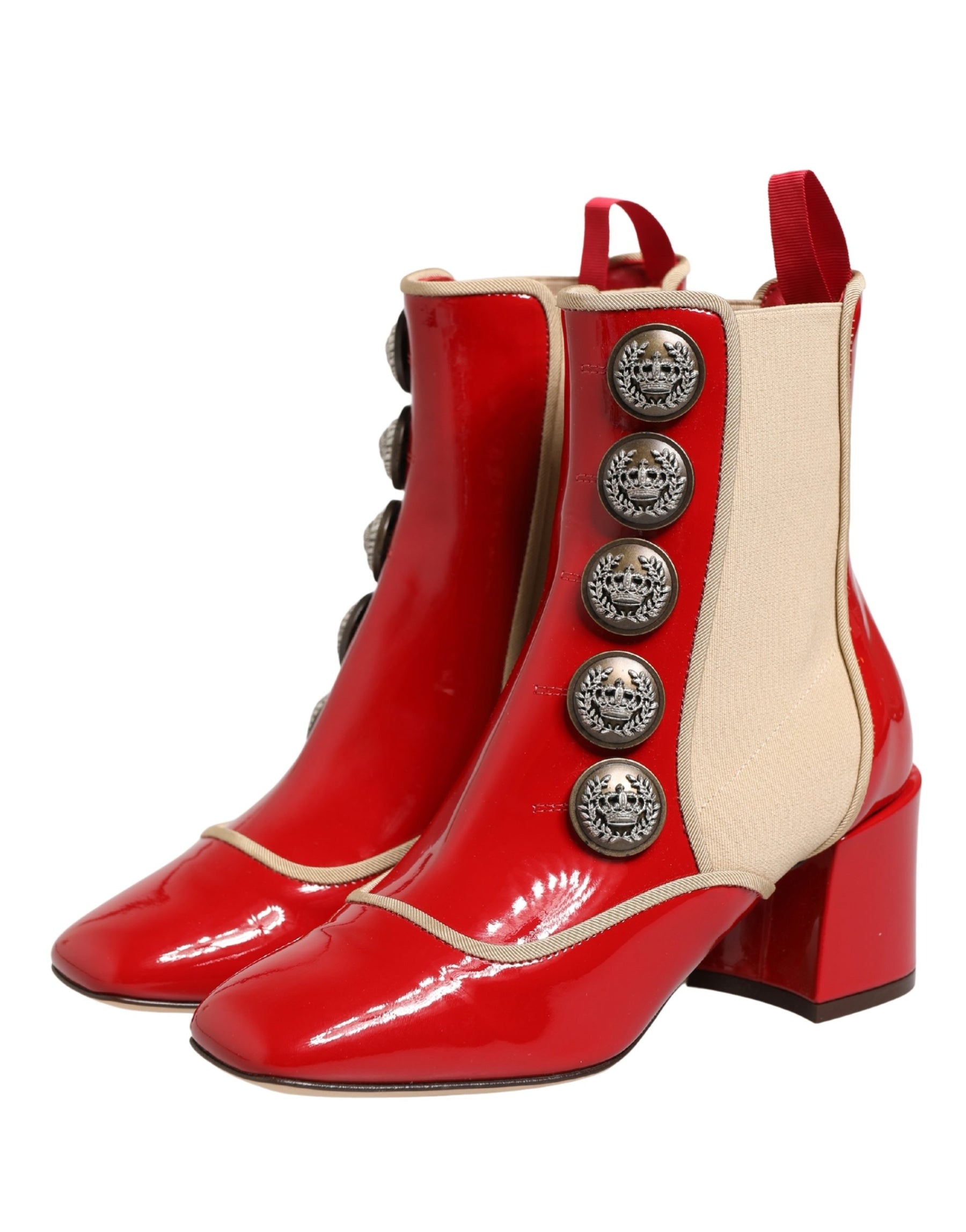 Dolce & Gabbana Red Button Embellished Ankle Boots Shoes | Regal Royce
