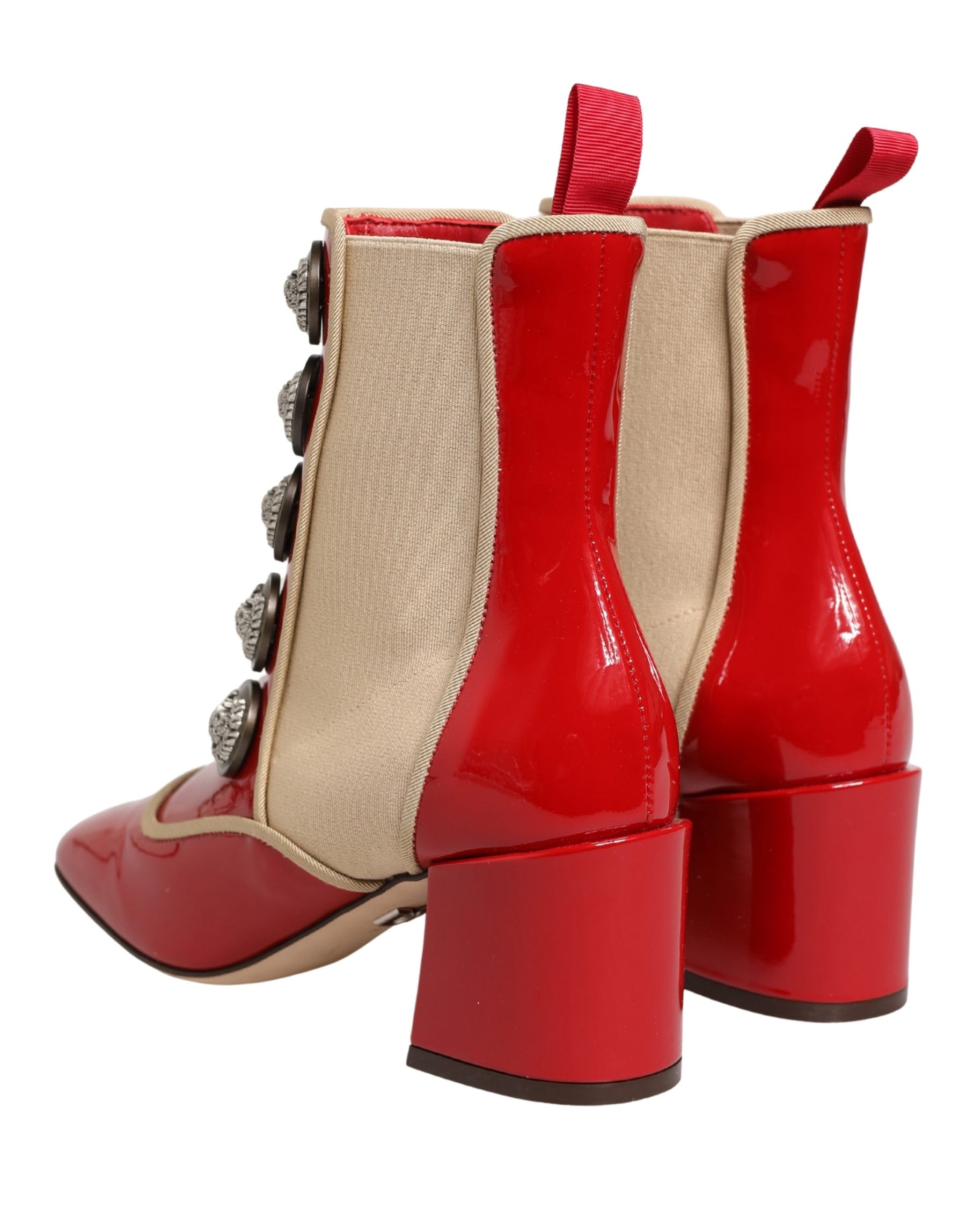 Dolce & Gabbana Red Button Embellished Ankle Boots Shoes | Regal Royce