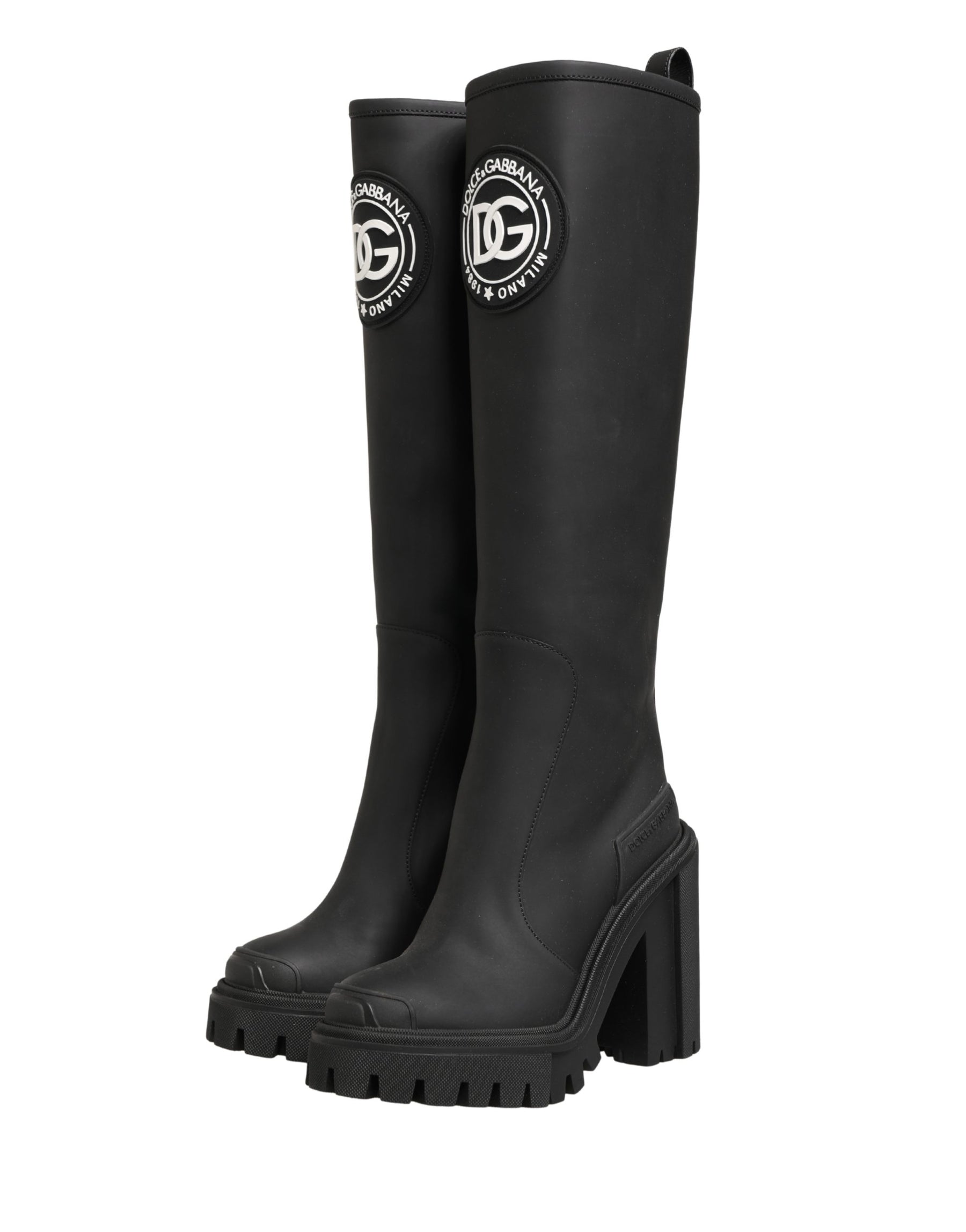 Dolce & Gabbana Black Rubberised Leather High Boots Shoes | Regal Royce