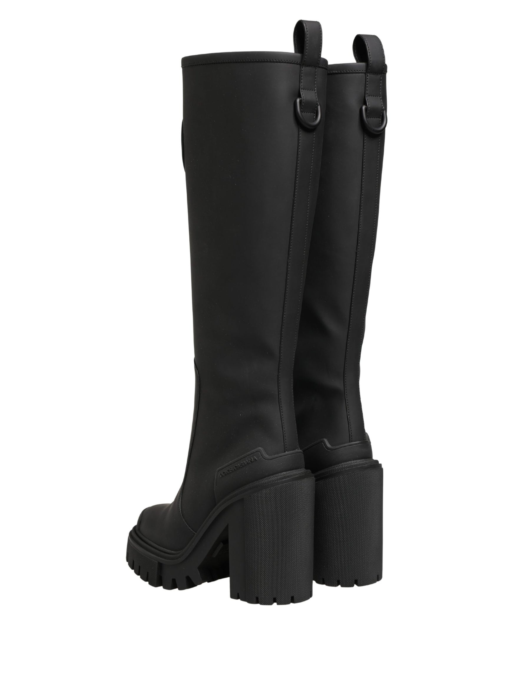 Dolce & Gabbana Black Rubberised Leather High Boots Shoes | Regal Royce