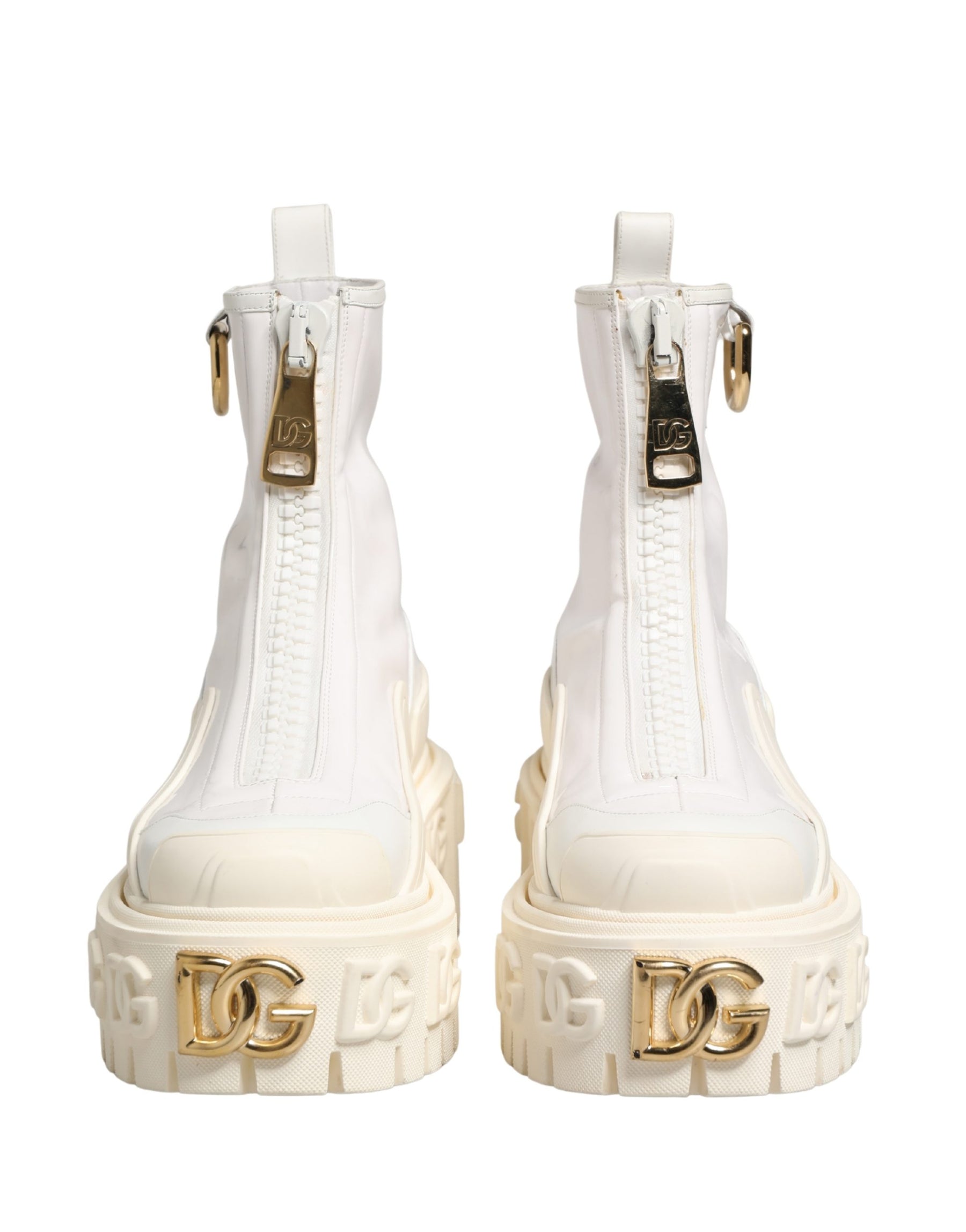 Dolce & Gabbana White Leather Rubber Logo Ankle Boots Shoes | Regal Royce