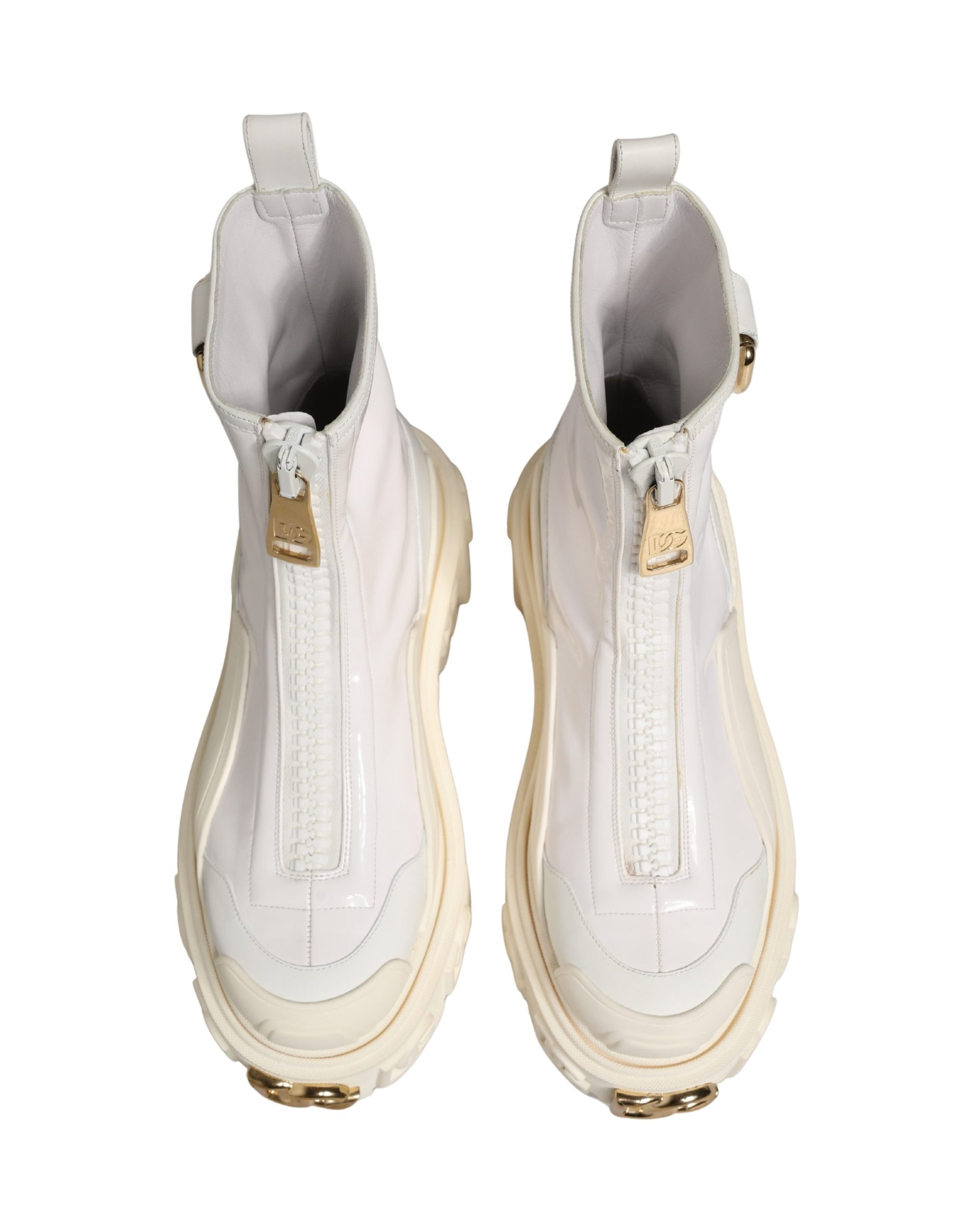 Dolce & Gabbana White Leather Rubber Logo Ankle Boots Shoes | Regal Royce