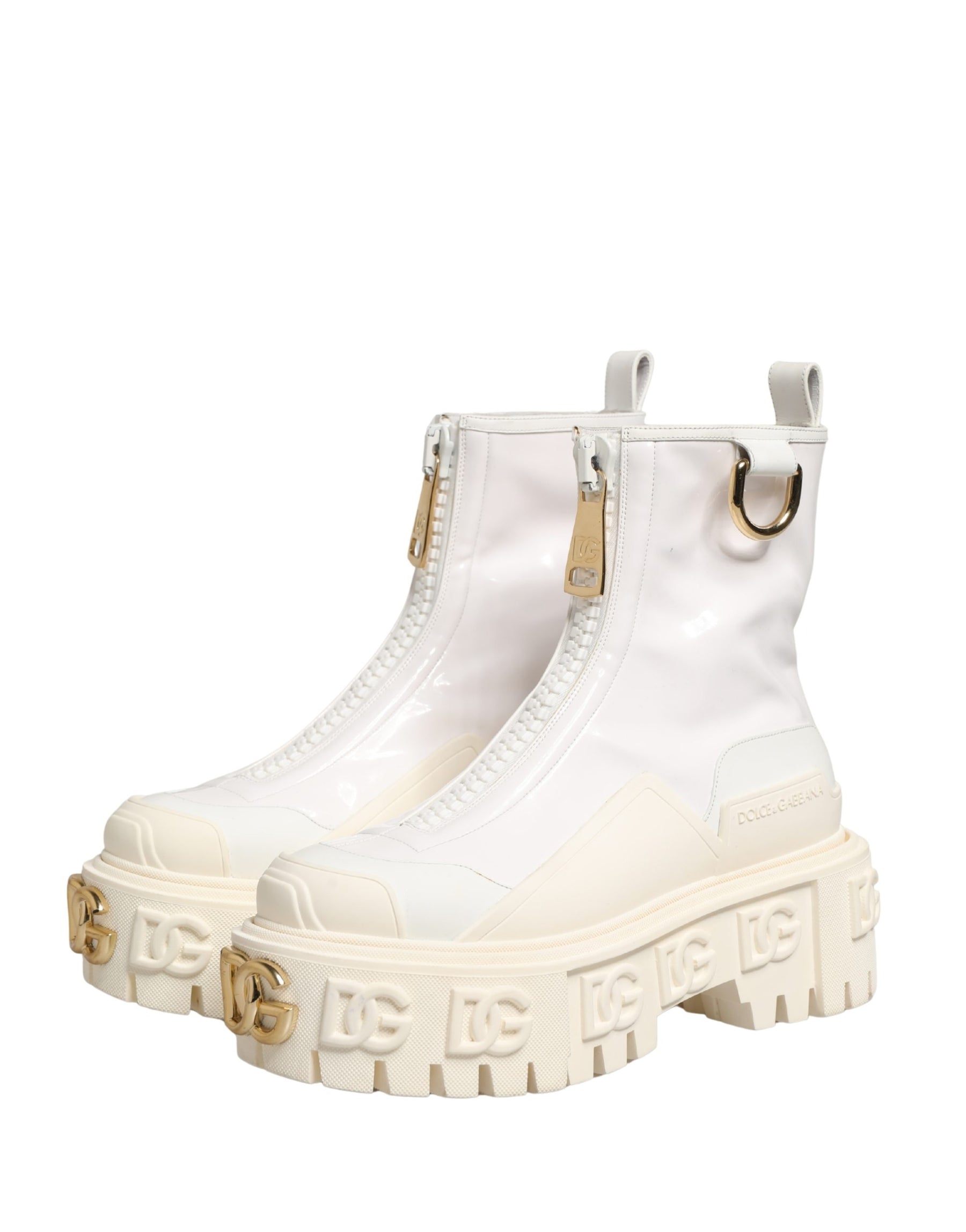 Dolce & Gabbana White Leather Rubber Logo Ankle Boots Shoes | Regal Royce