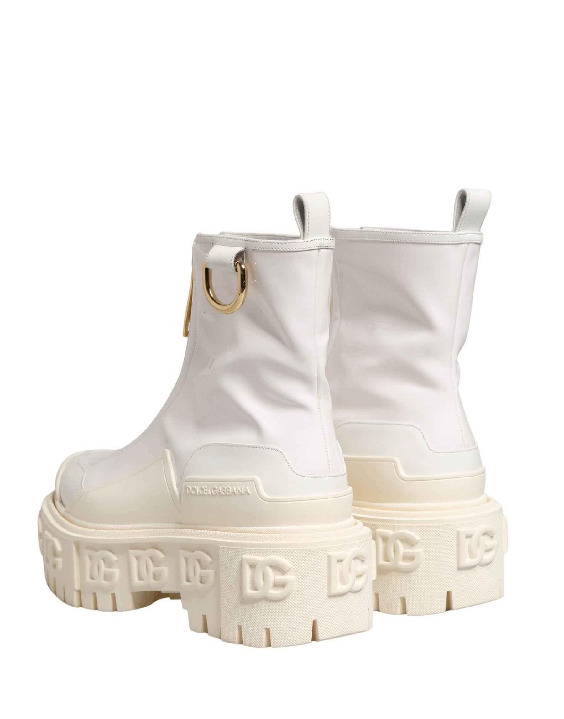 Dolce & Gabbana White Leather Rubber Logo Ankle Boots Shoes | Regal Royce