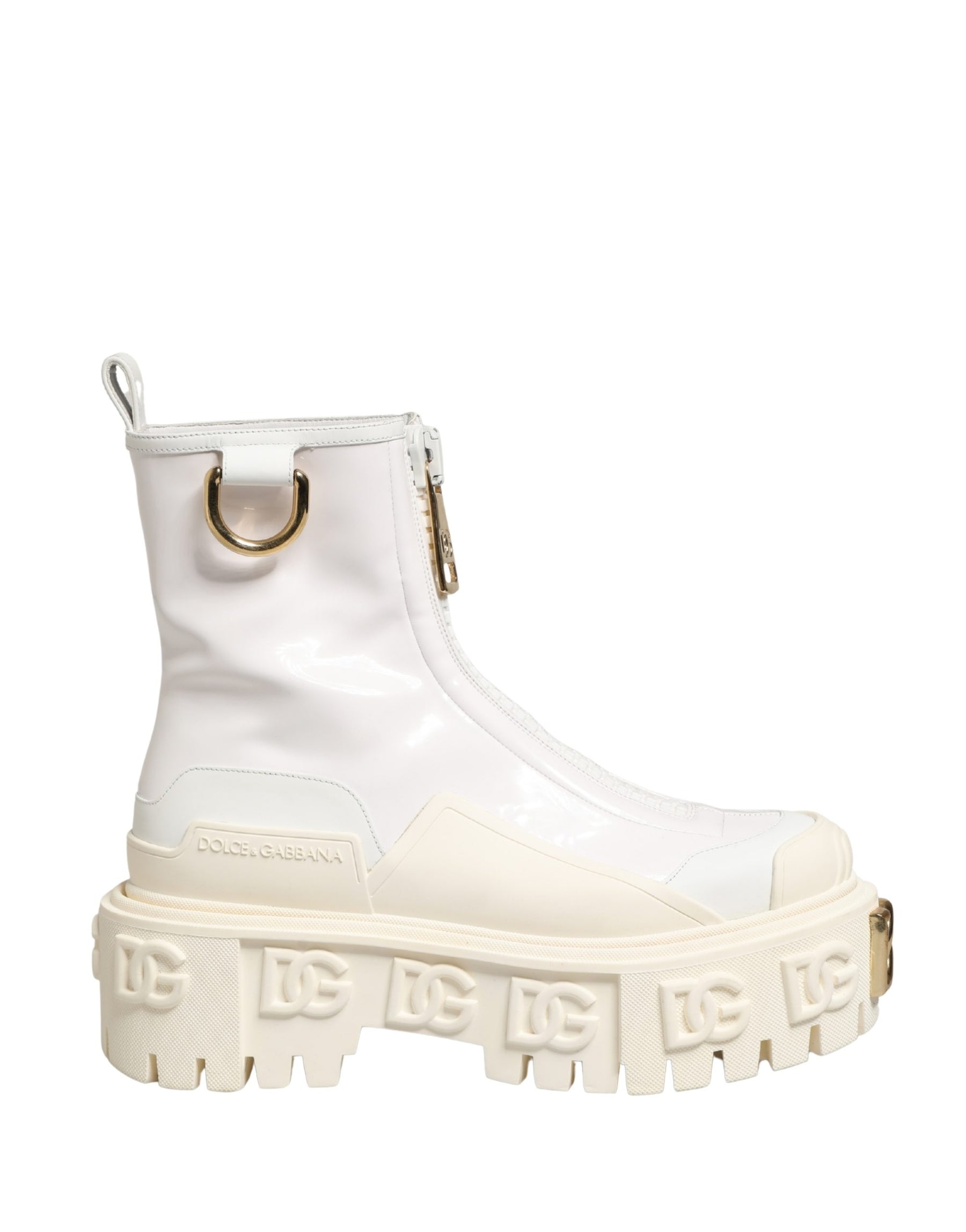 Dolce & Gabbana White Leather Rubber Logo Ankle Boots Shoes | Regal Royce