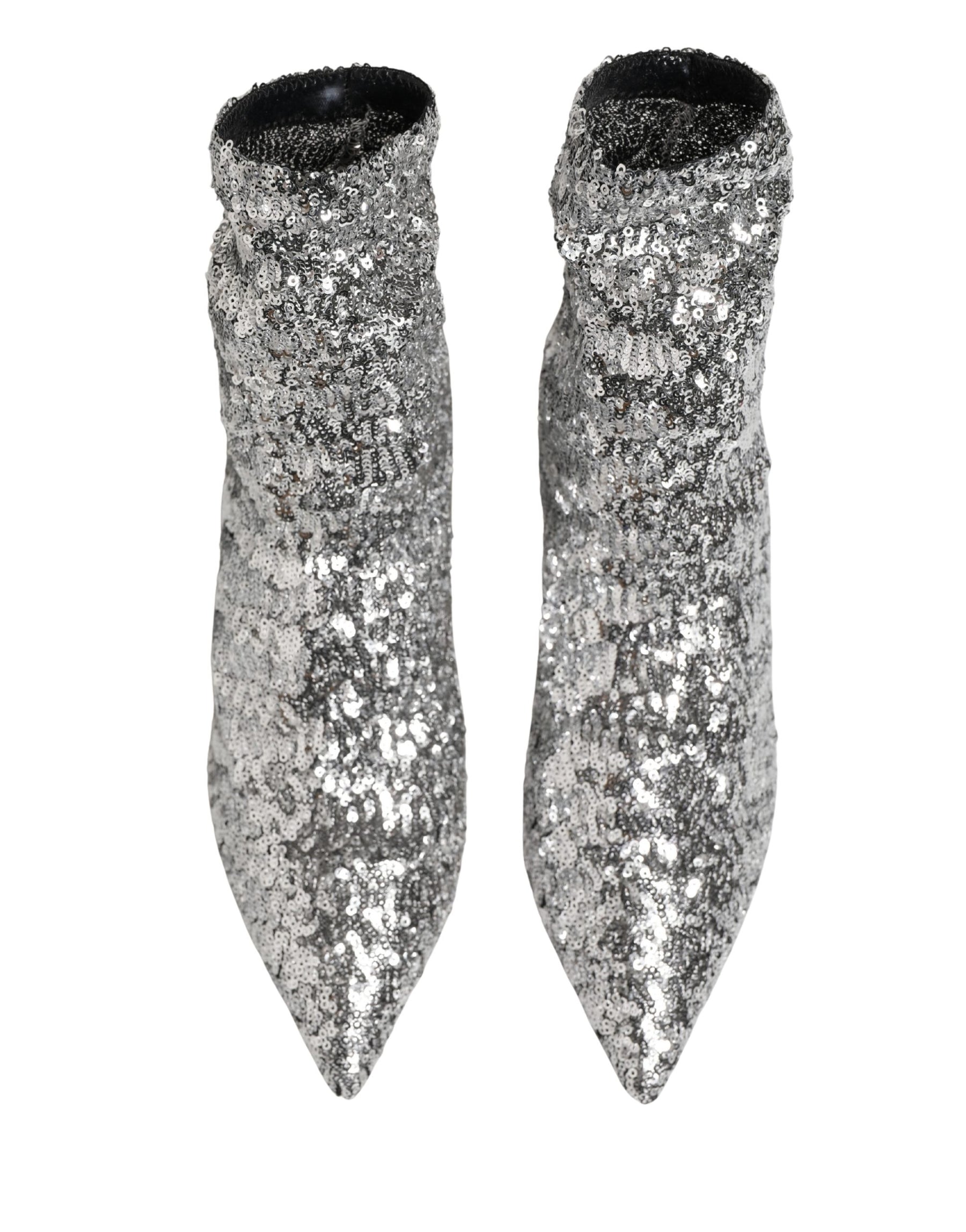Dolce & Gabbana Silver Sequined Short Boots Stretch Shoes | Regal Royce
