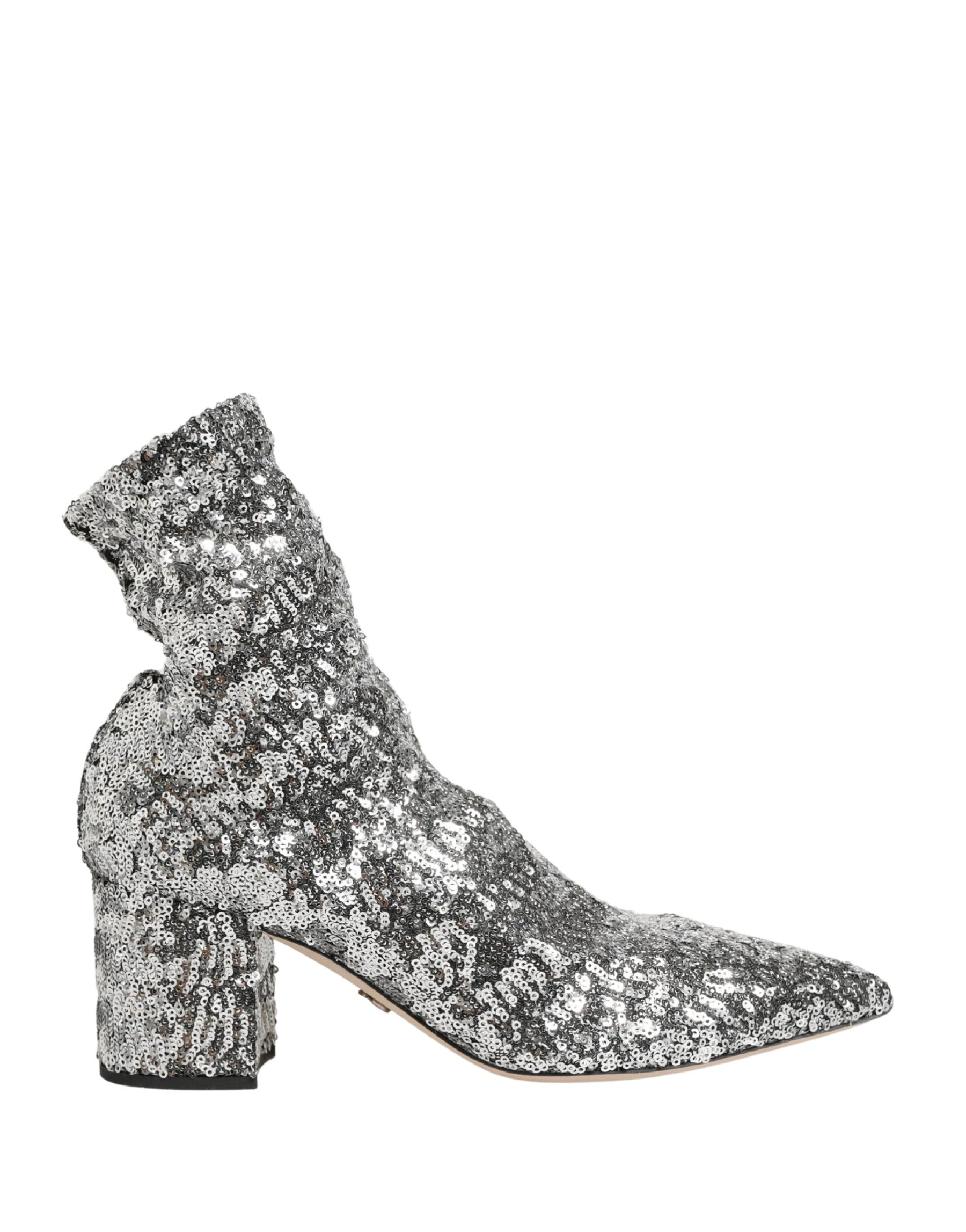 Dolce & Gabbana Silver Sequined Short Boots Stretch Shoes | Regal Royce